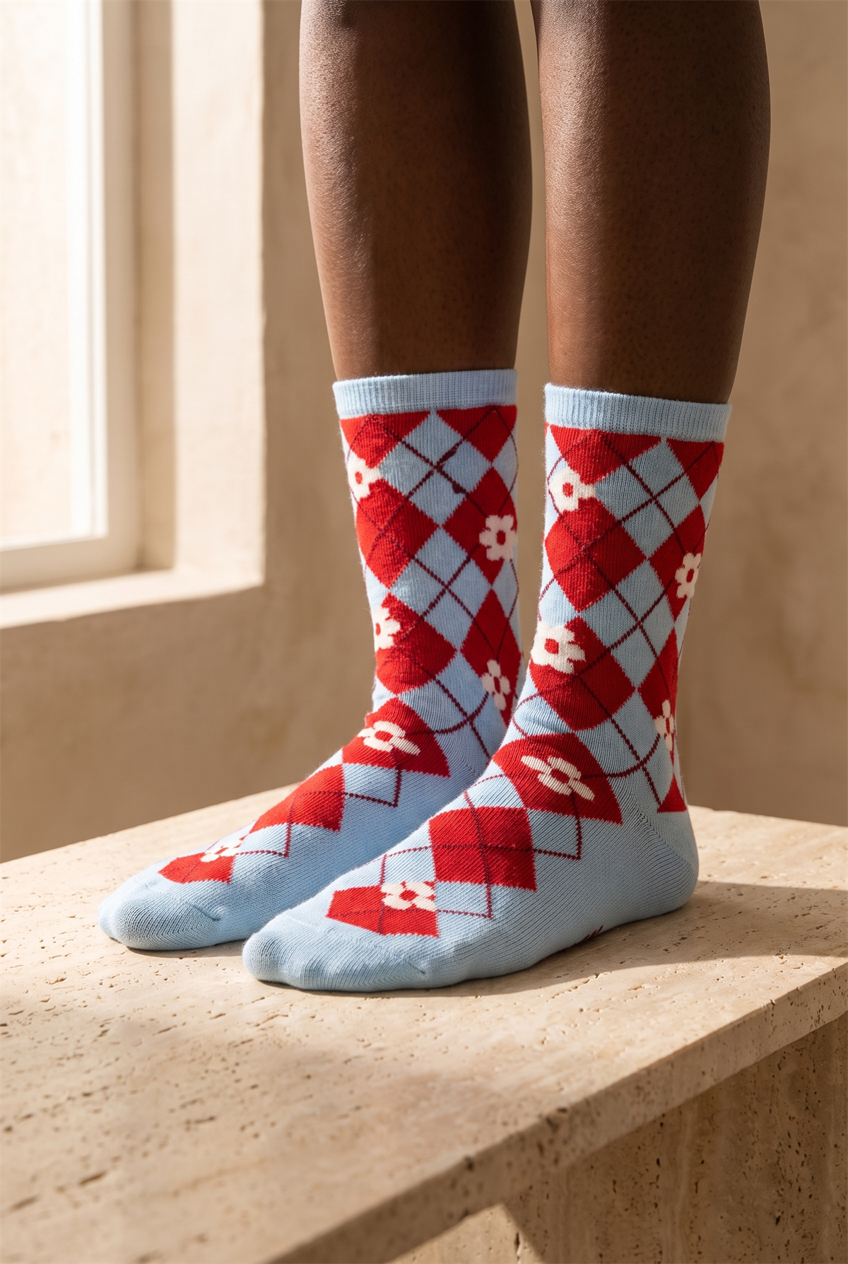Plaıd Floral Womens Socks Socks Blue
