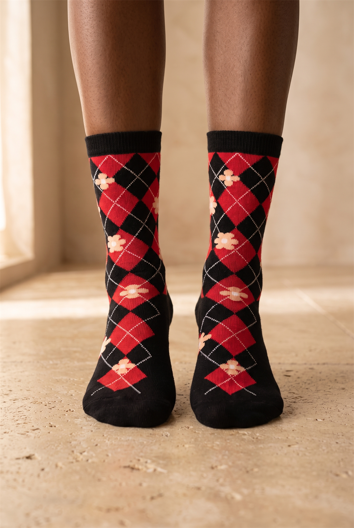 Plaıd Floral Womens Socks Socks Black