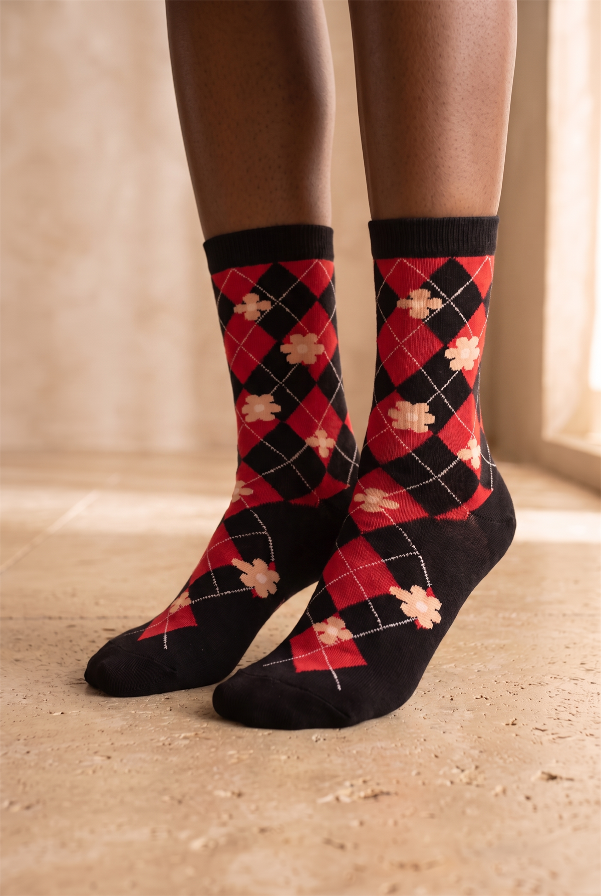 Plaıd Floral Womens Socks Socks Black
