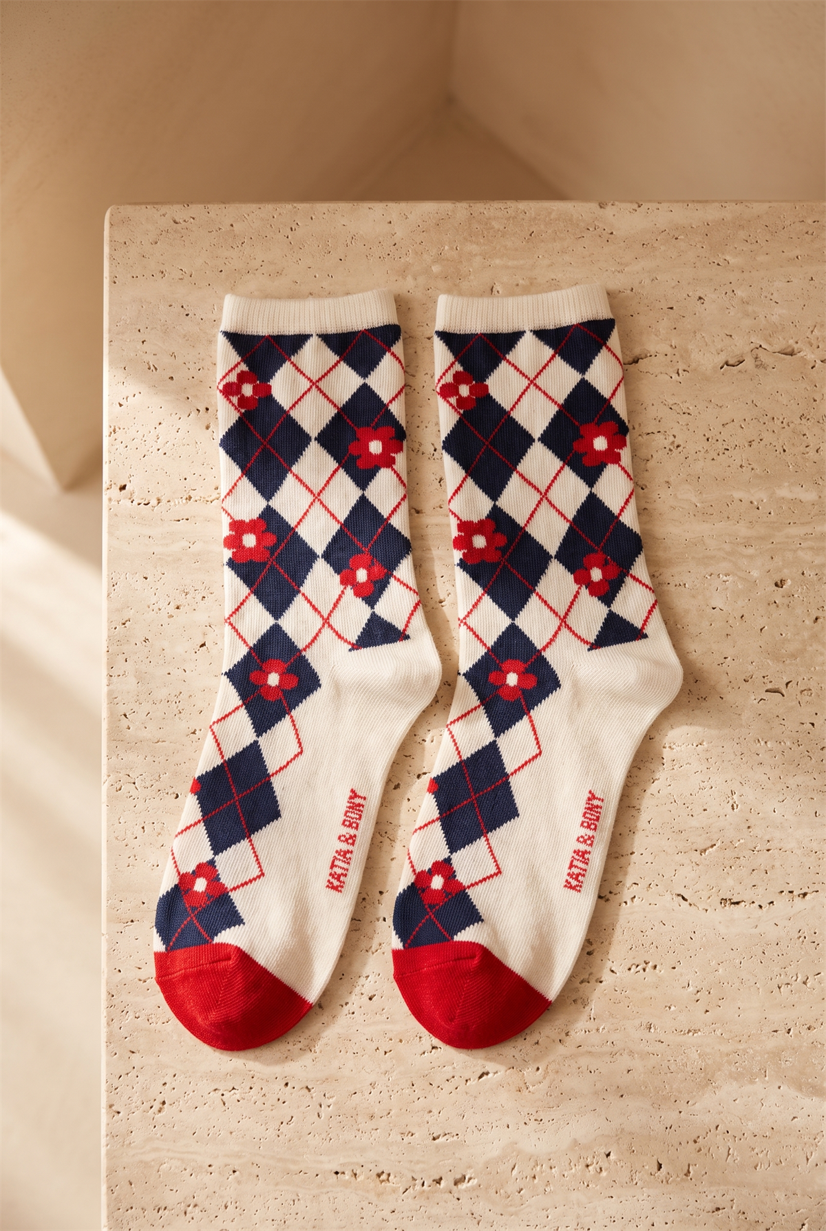 Plaıd Floral Womens Socks Ecru