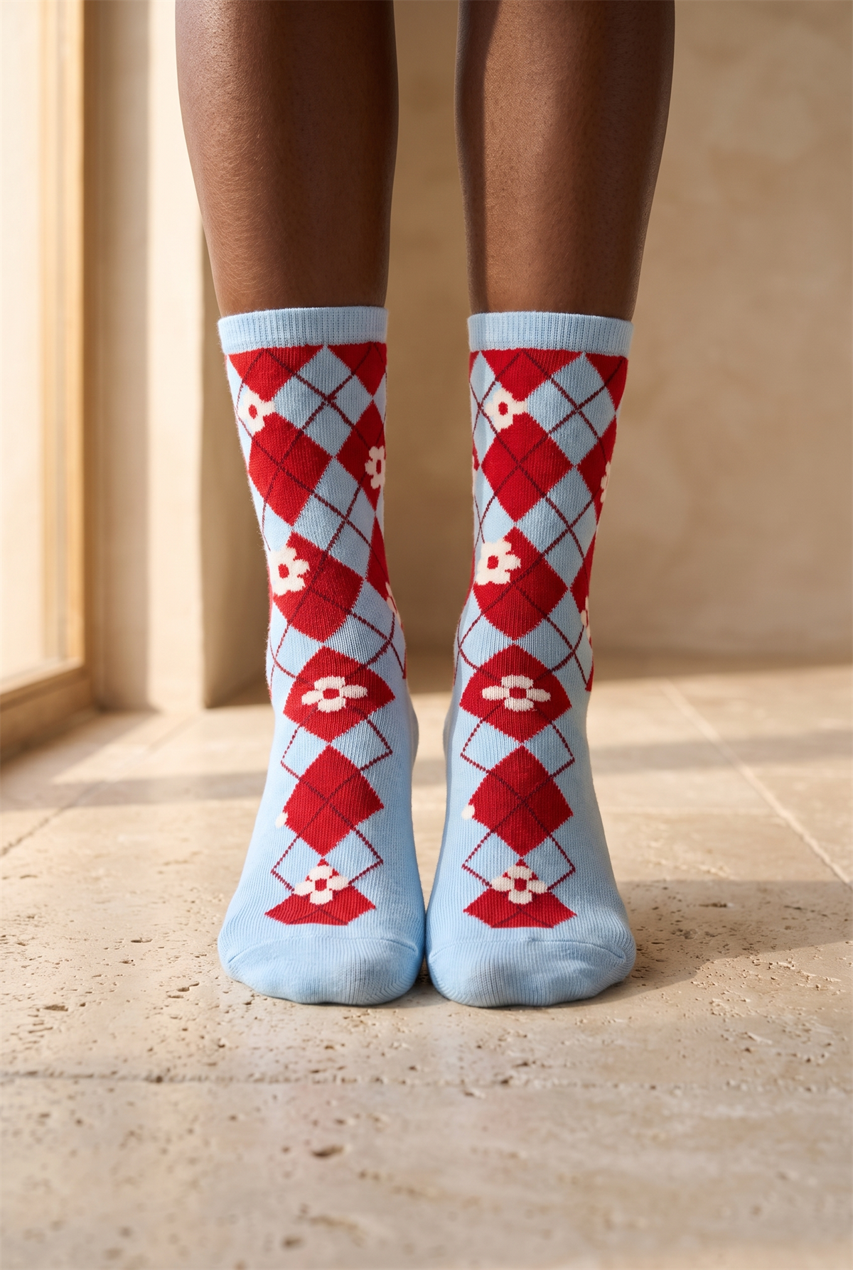 Plaıd Floral Womens Socks Socks Blue