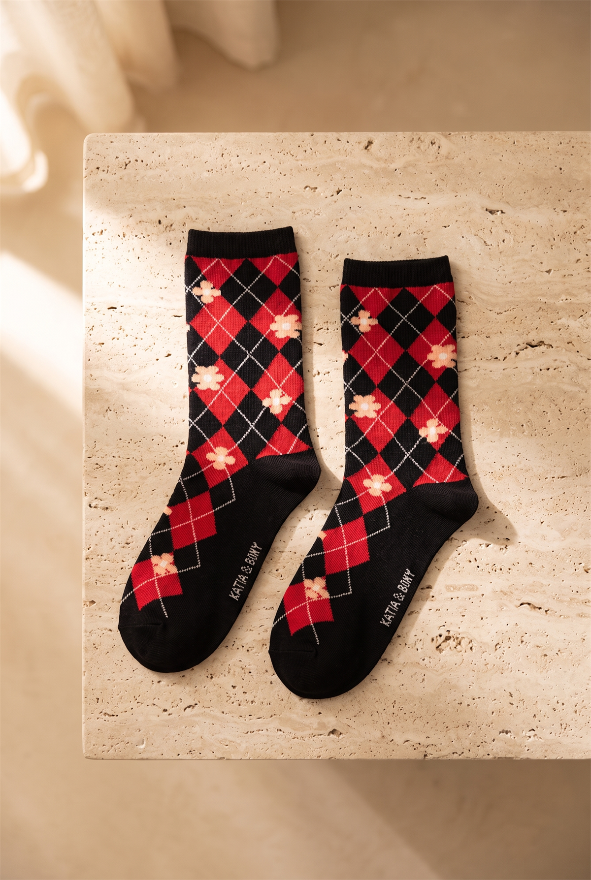 Plaıd Floral Womens Socks Socks Black