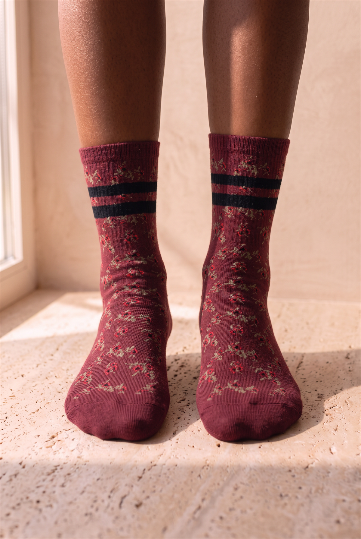 Floral Womens Socks Red
