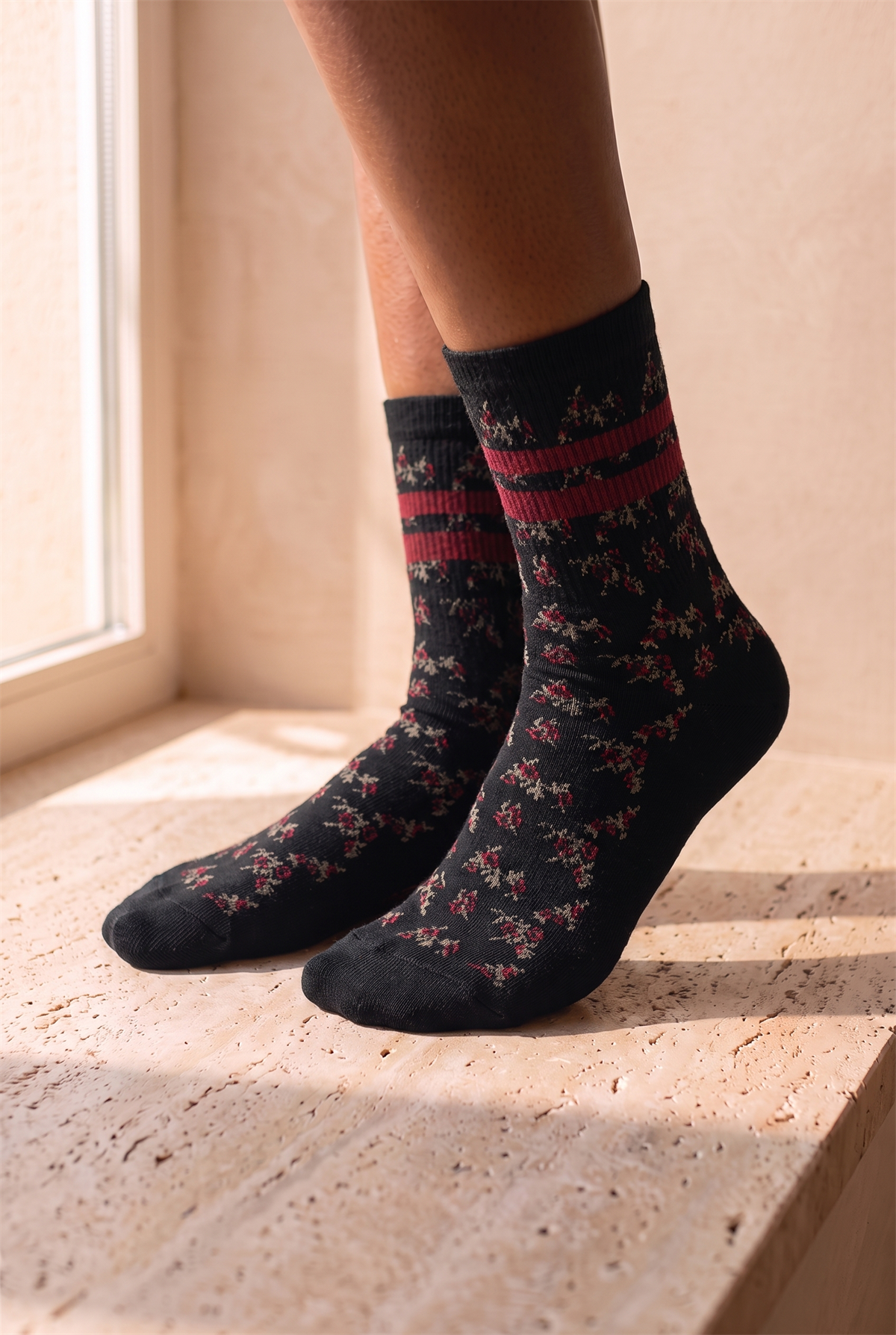 Floral Womens Socks Black