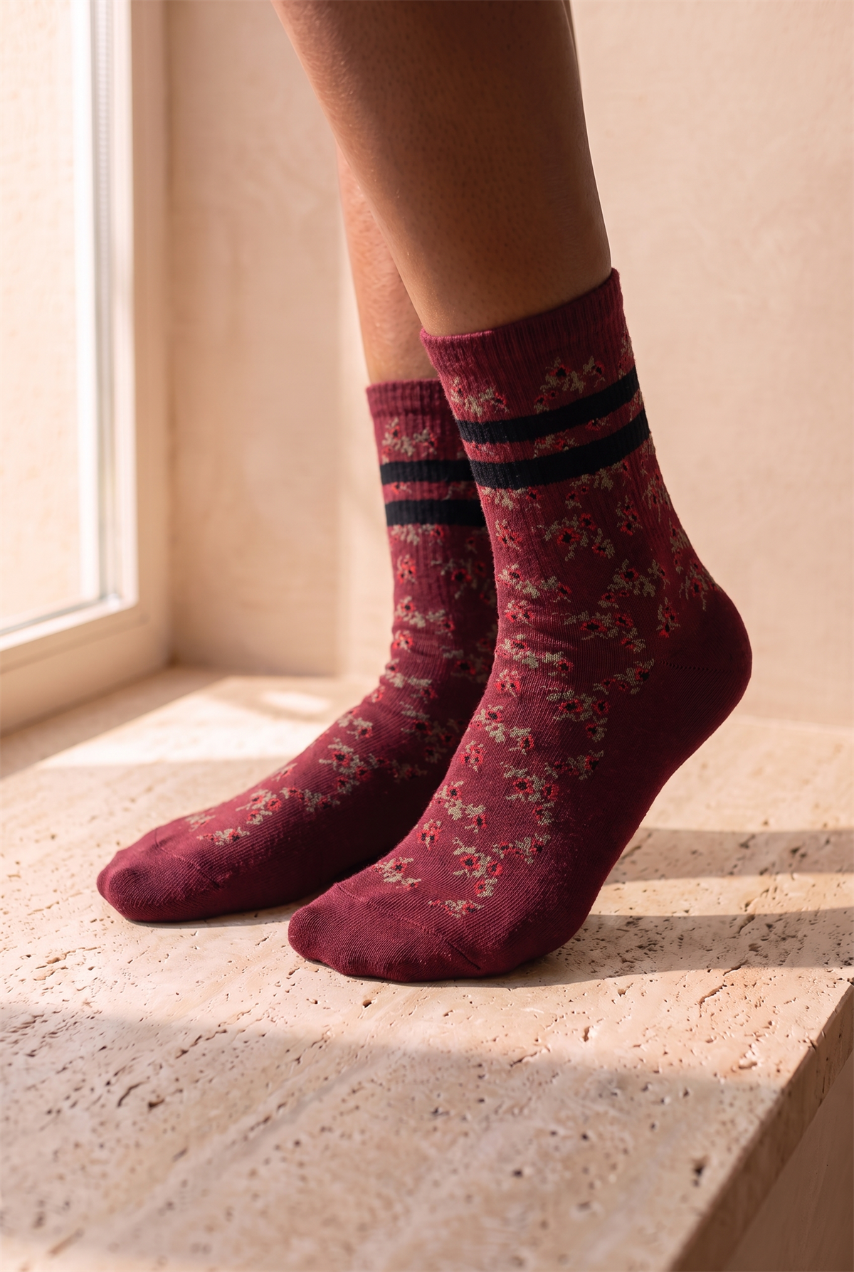 Floral Womens Socks Red