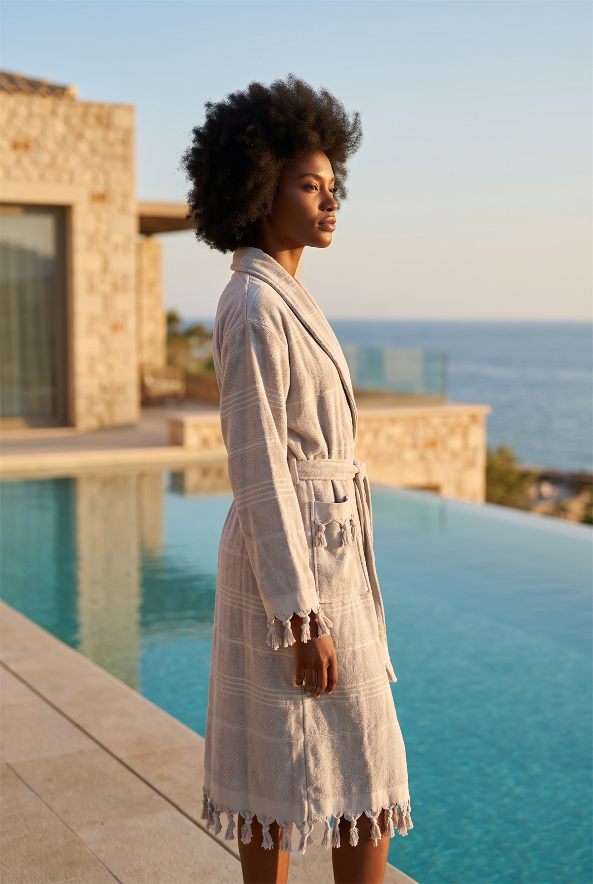 Womens Gray Color Curly Printed Towel Bathrobe