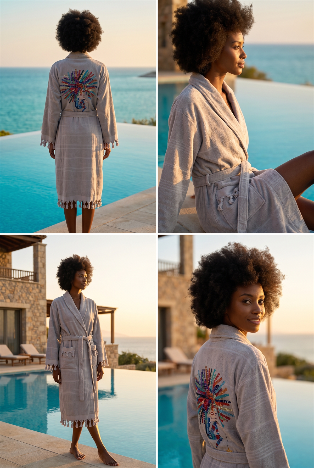 Womens Gray Color Curly Printed Towel Bathrobe