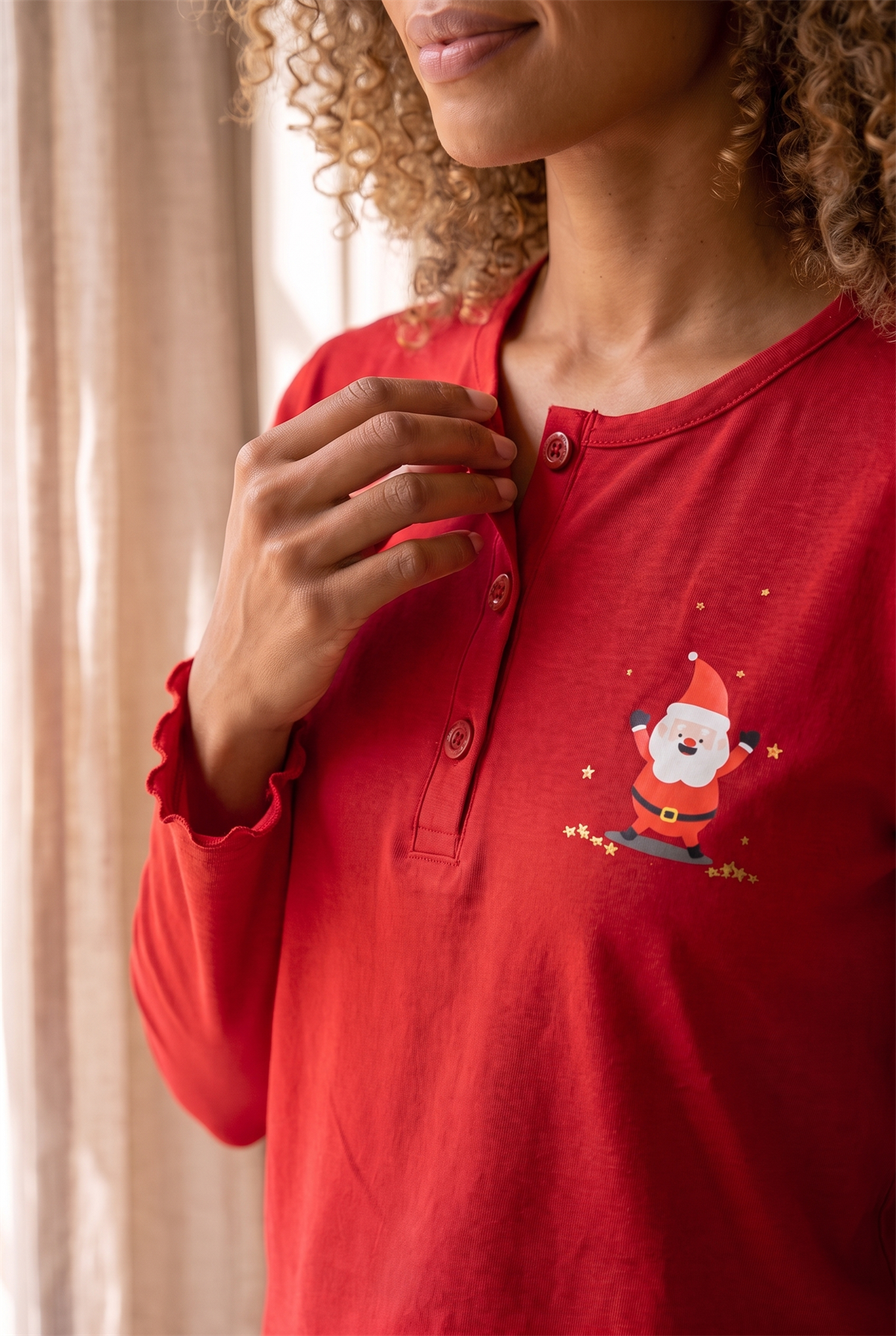 Kadın Dear Santa Ekoseli Pijama Takımı Kırmızı