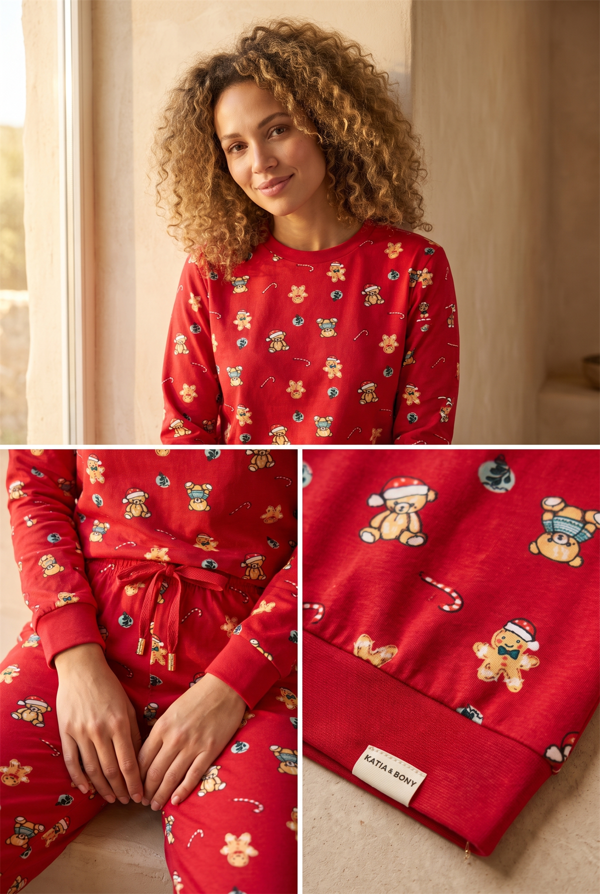 Kadın Dear Santa Ginger Breadman Pijama Takımı Kırmızı