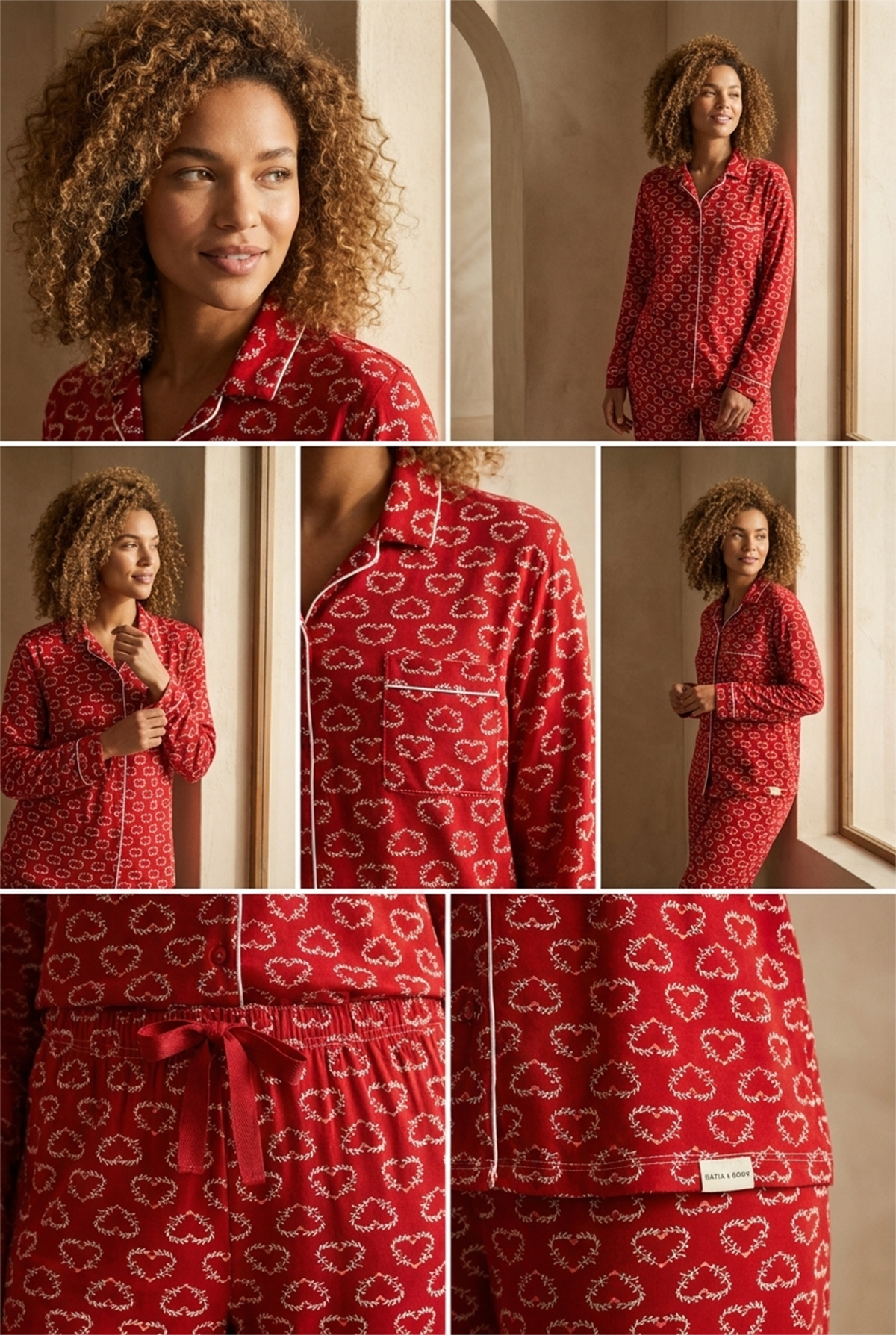 Kadın Dear Santa Kalpli Pijama Takımı Kırmızı