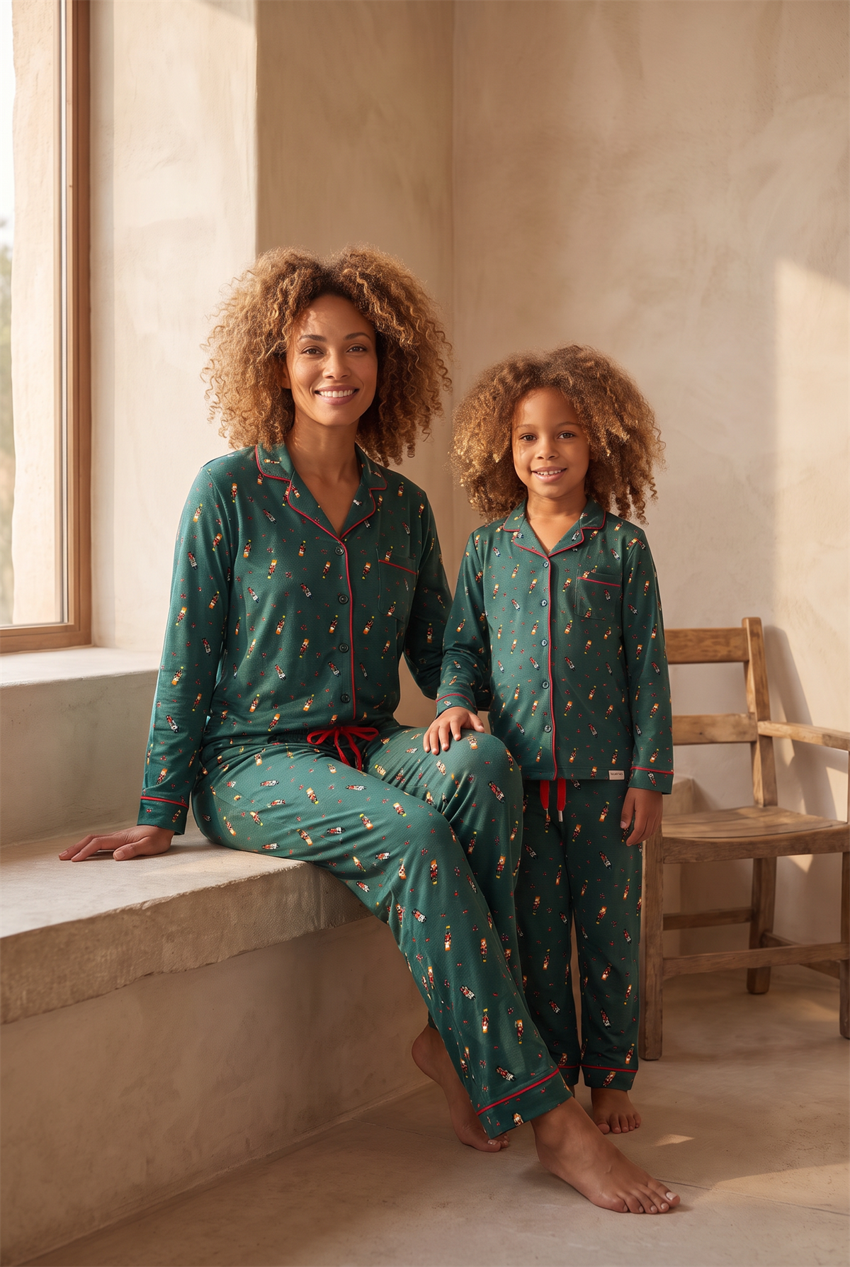 Kadın Dear Santa Kurşun Askerli Cepli Yılbaşı Pijama Takımı Yeşil