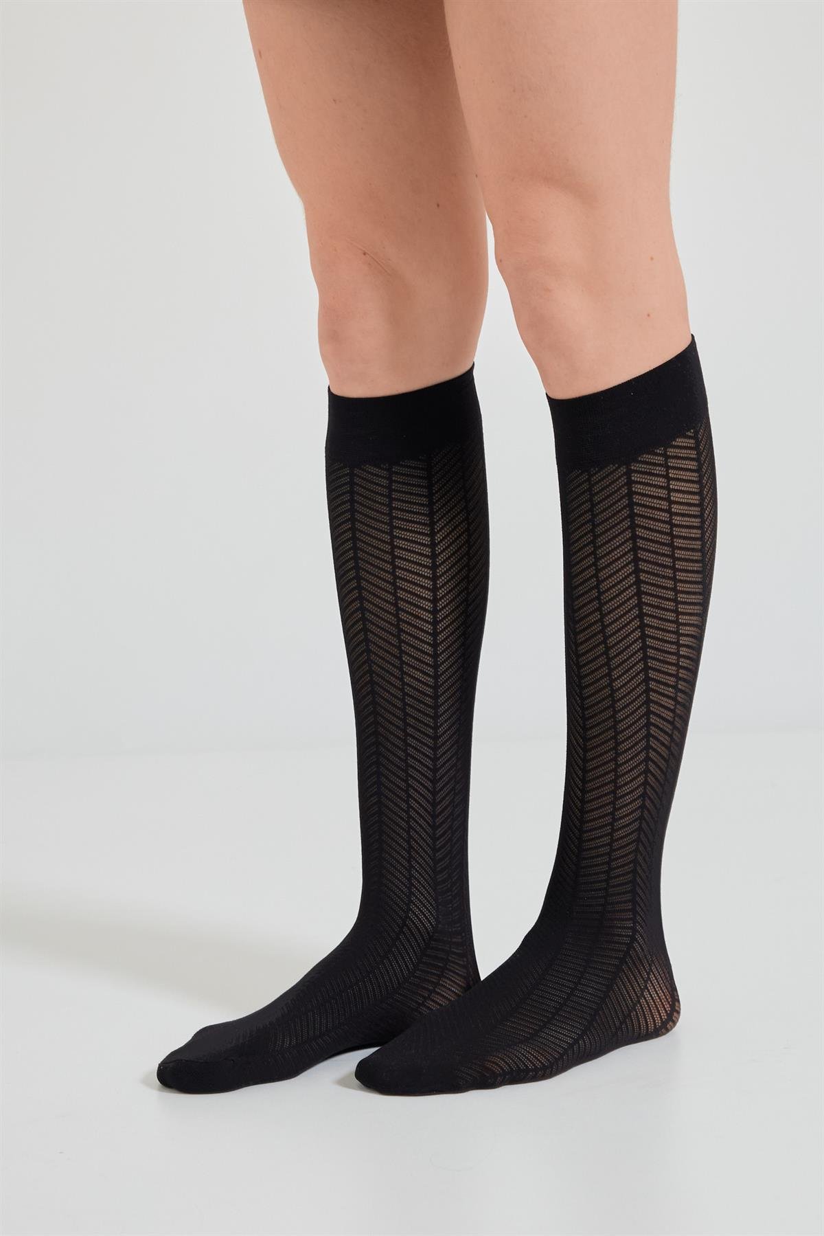 Womens Patterned Knee-High Socks Black