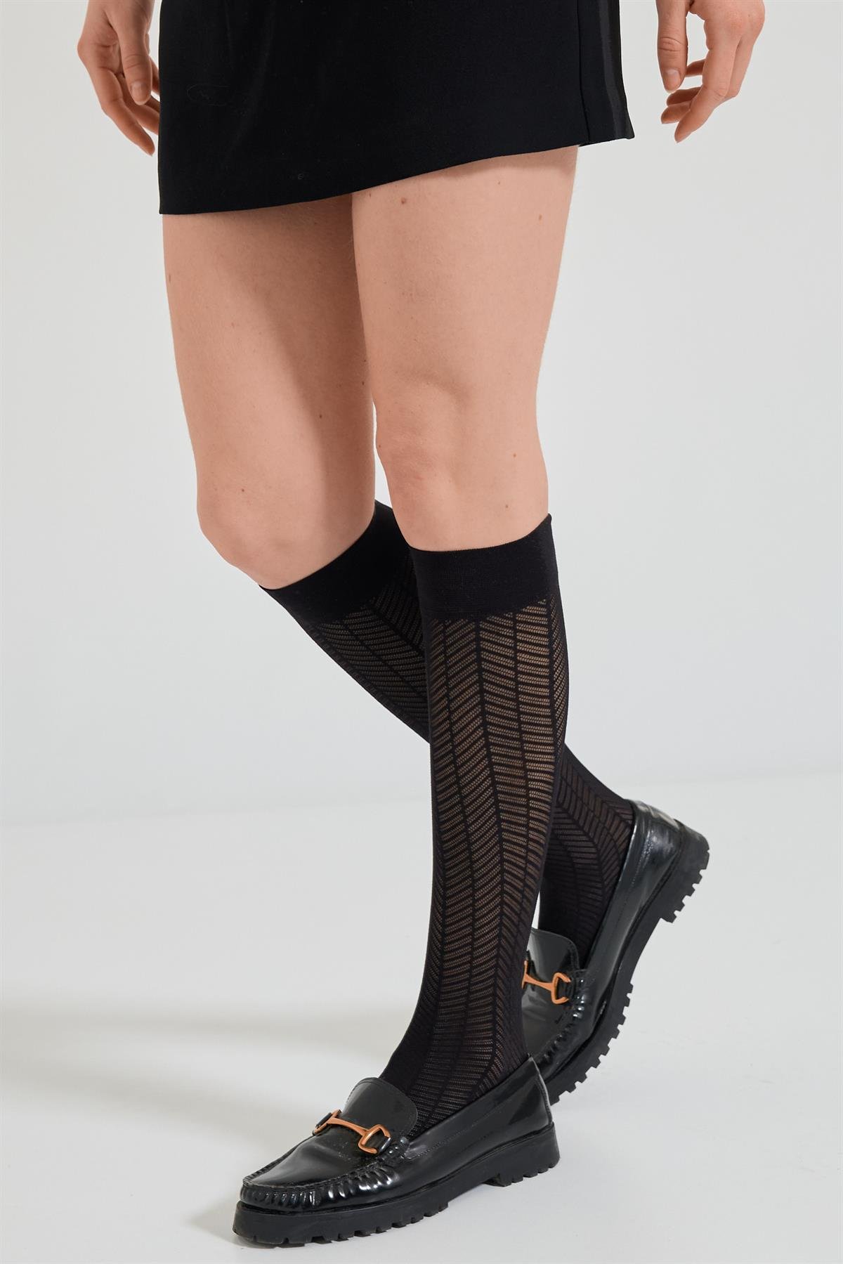 Womens Patterned Knee-High Socks Black