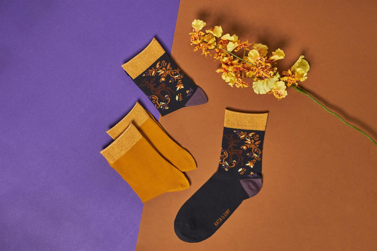 Womens Patterned Metallic 2-Pack Ankle Socks Anthracite Mustard