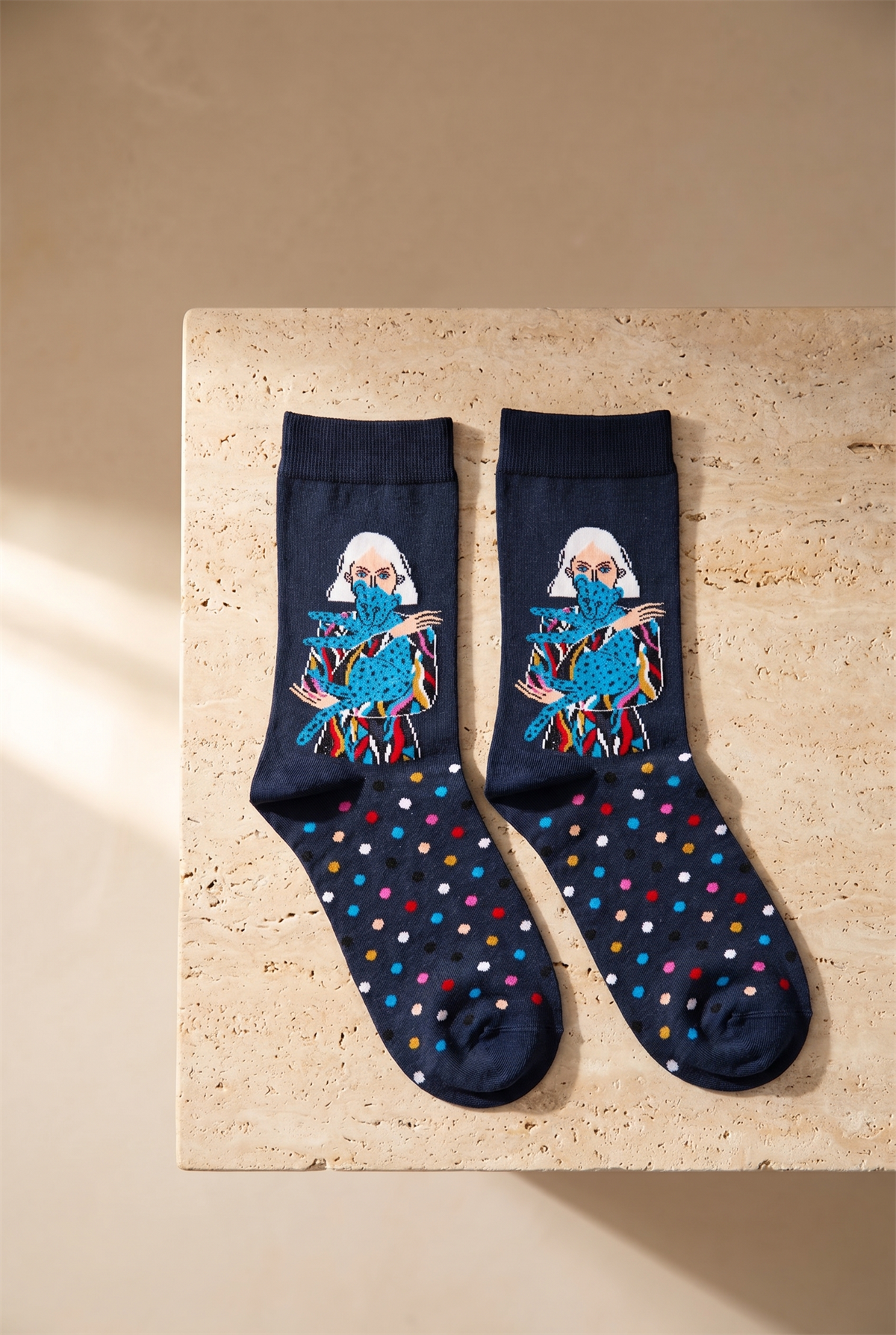 Kadın Figürlü Soket Çorap Lacivert