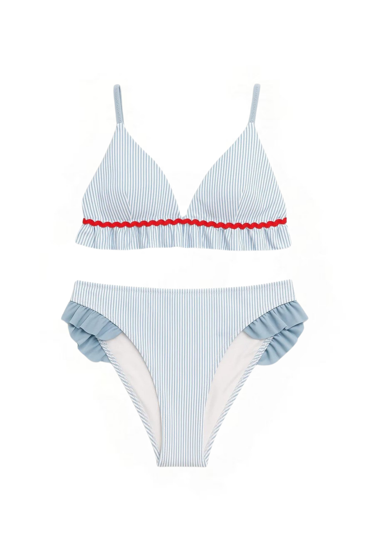 Womens Frill Wave Aqua Stone Accented Bikini Set Blue