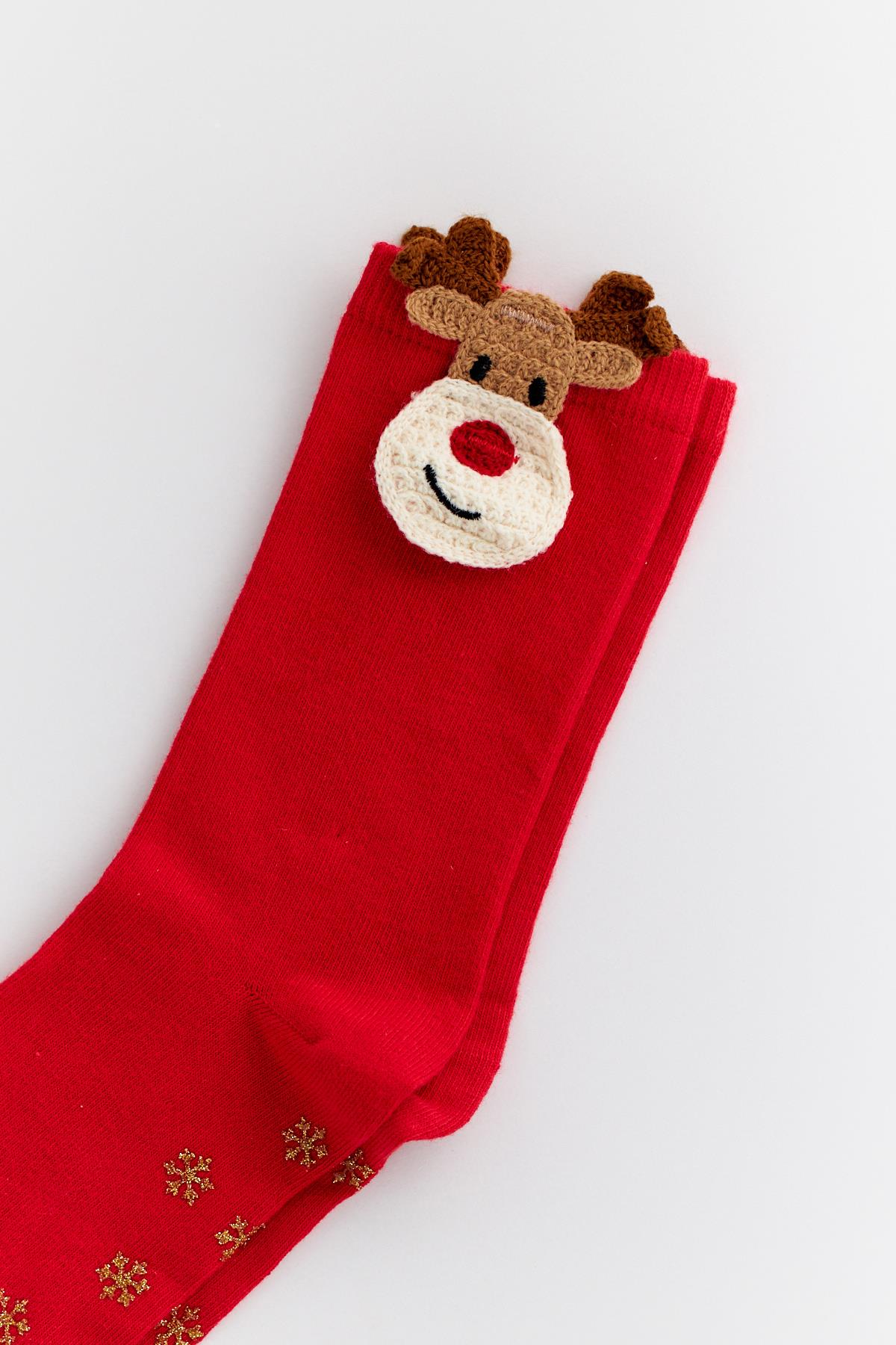 Women’s Deer Accessory Christmas Sock Red