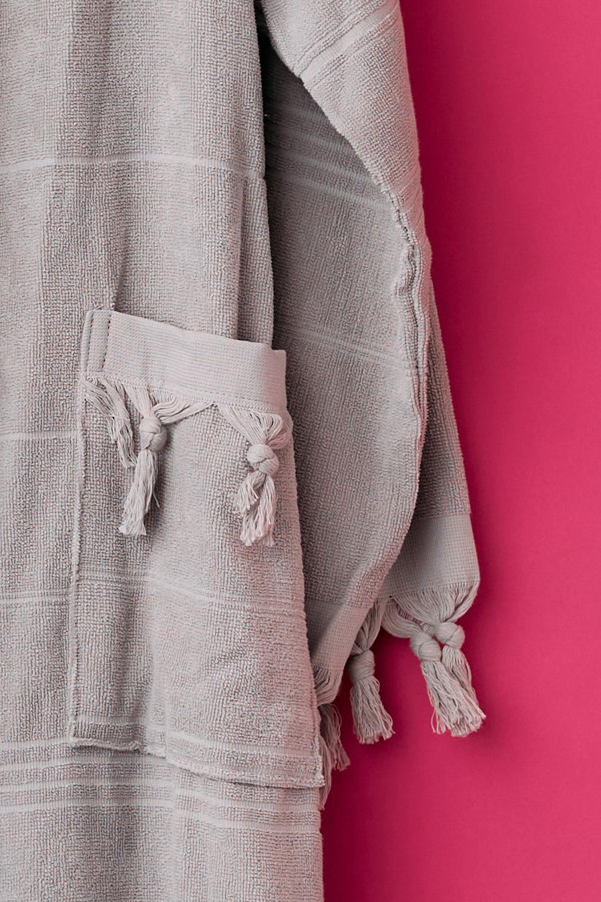 Kadın Gri Renkli Curly Baskılı Havlu Bornoz