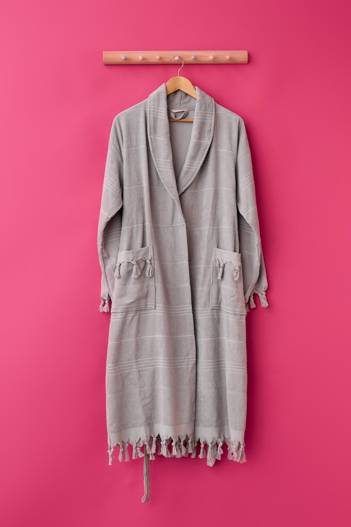 Kadın Gri Renkli Curly Baskılı Havlu Bornoz