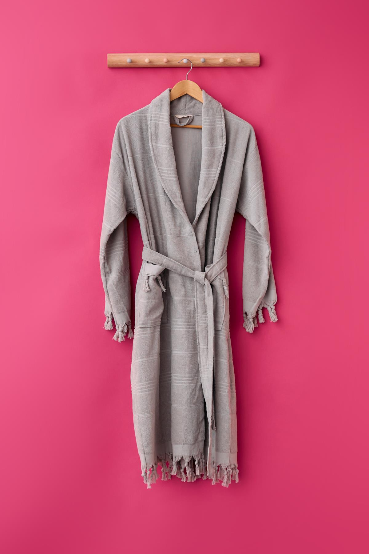 Kadın Gri Renkli Curly Baskılı Havlu Bornoz