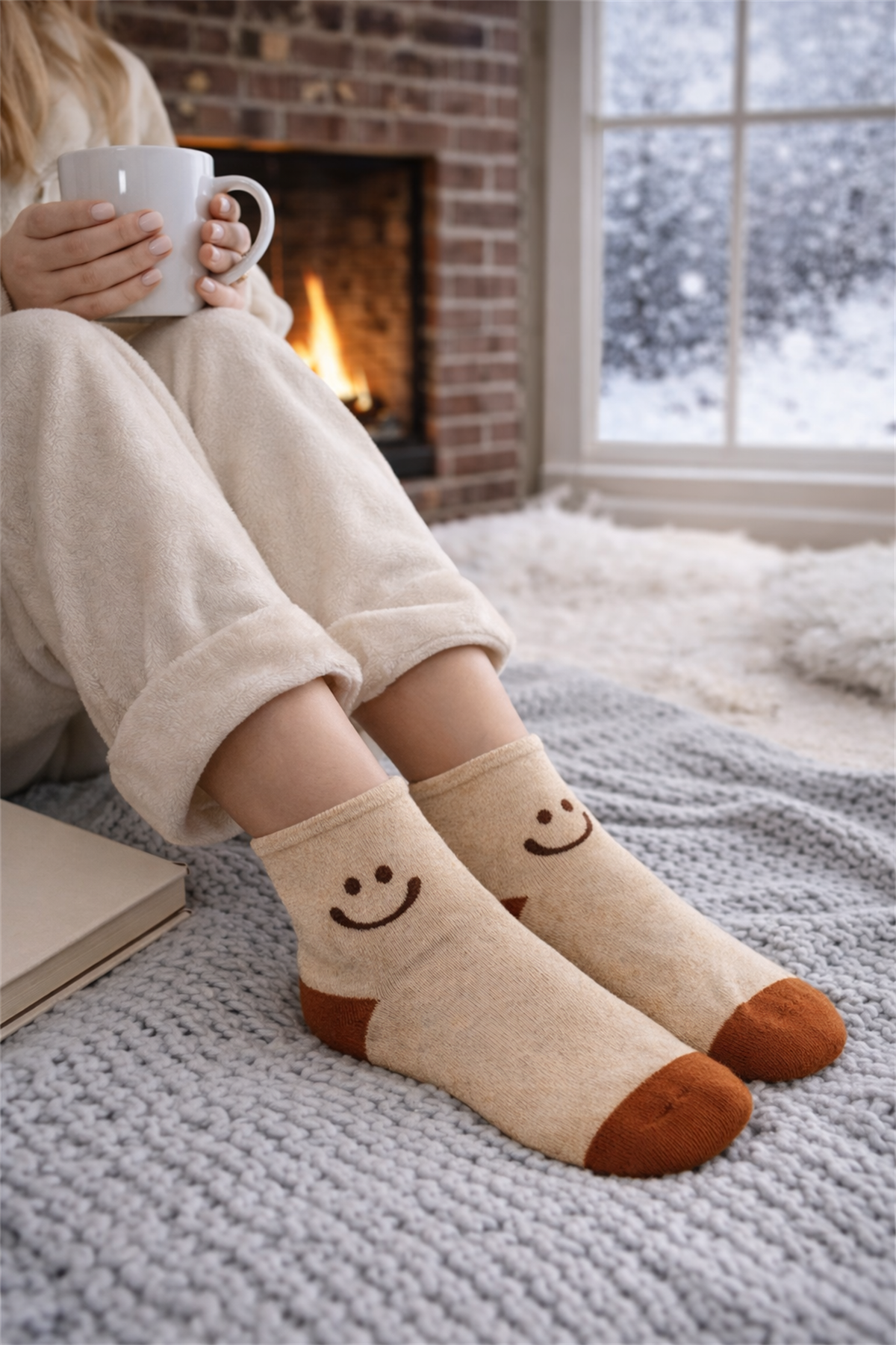 Kadın Gülen Surat Desenli Sürpriz Havlu Soket Çorap Çok Renkli