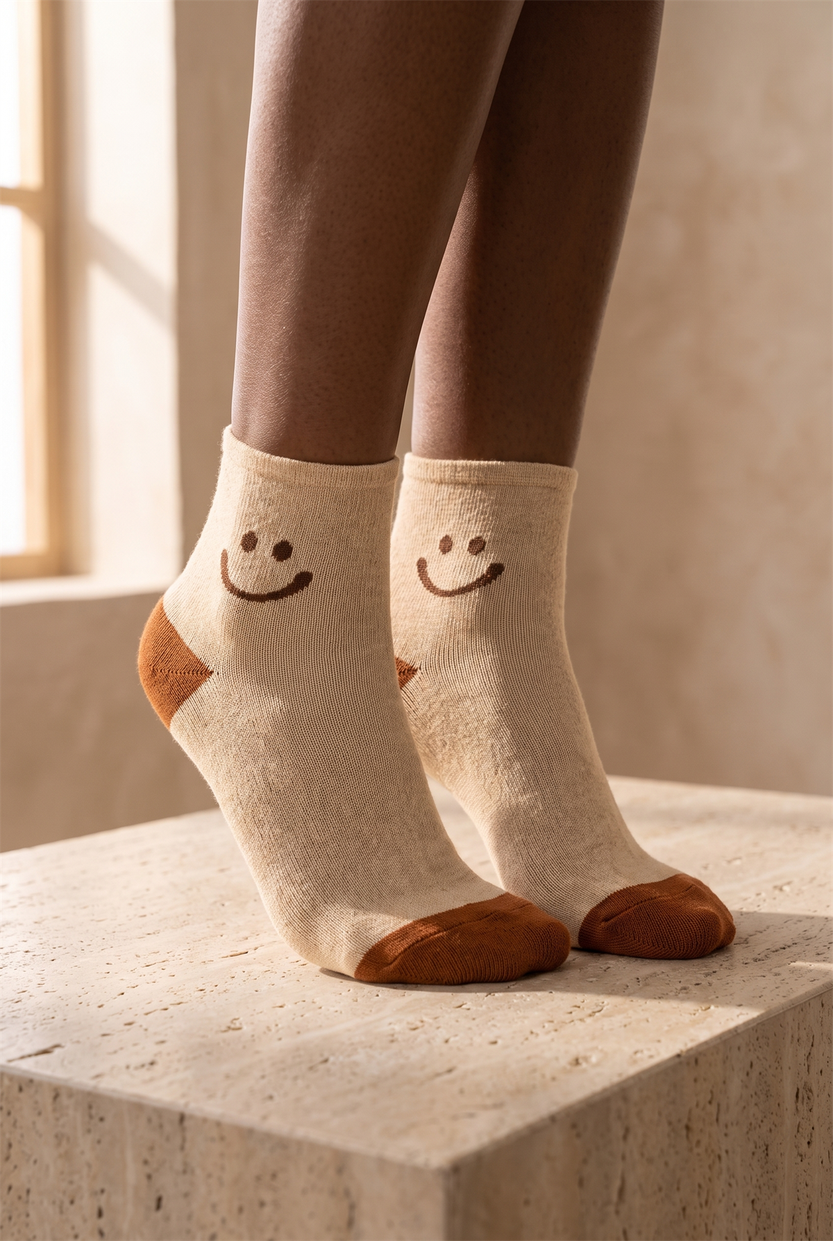Womens Smiley Face Patterned Surprise Towel Ankle Socks Multicolor