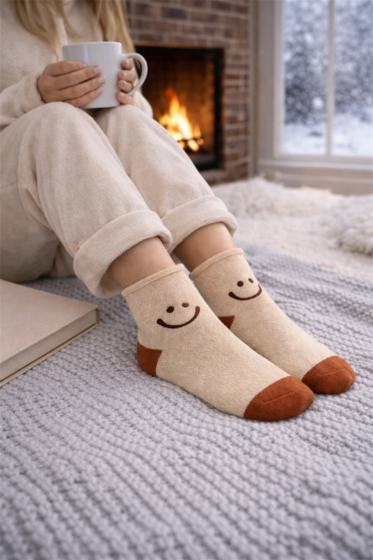 Kadın Gülen Surat Desenli Sürpriz Havlu Soket Çorap Çok Renkli