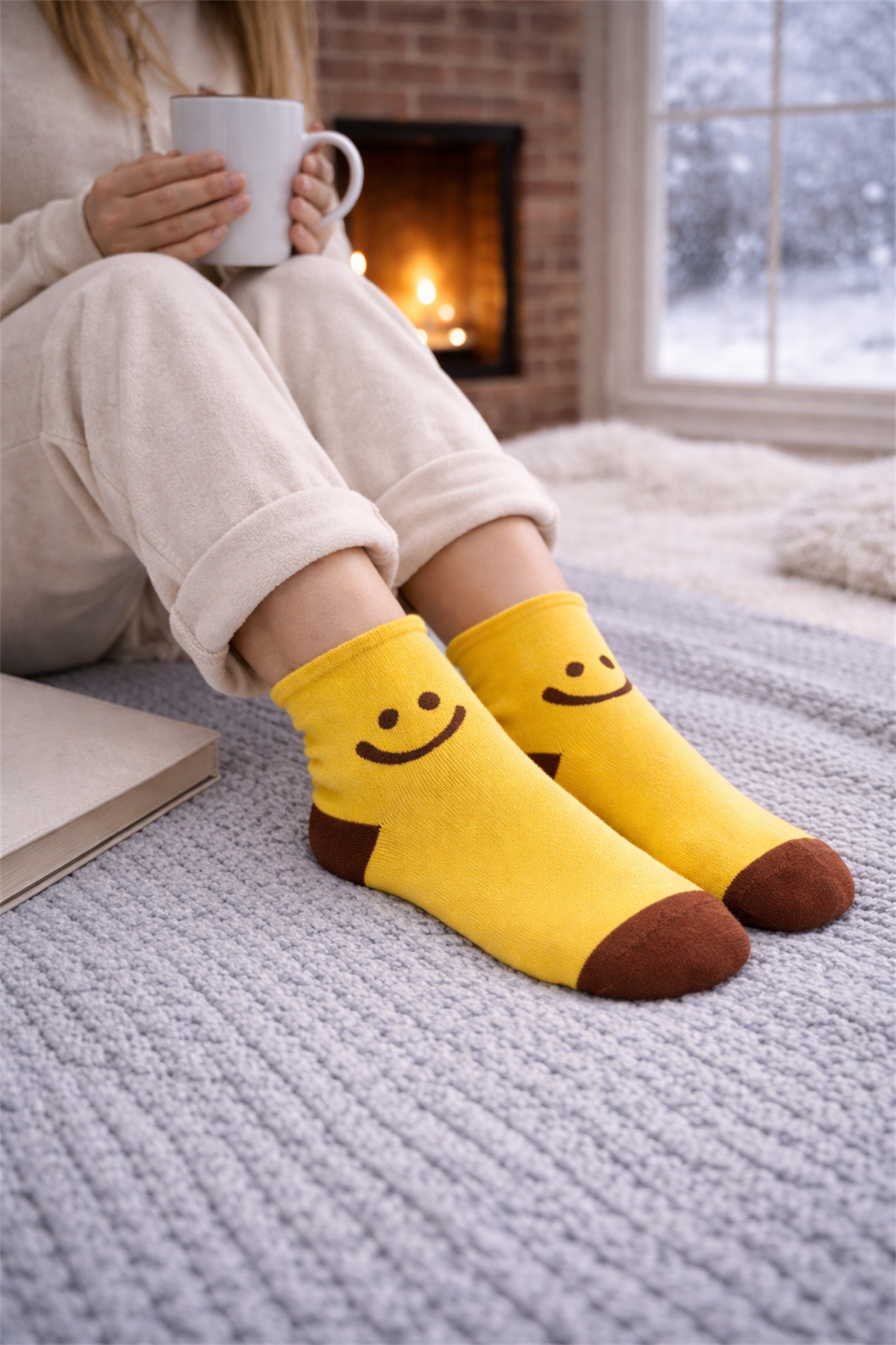 Kadın Gülen Surat Desenli Sürpriz Havlu Soket Çorap Çok Renkli