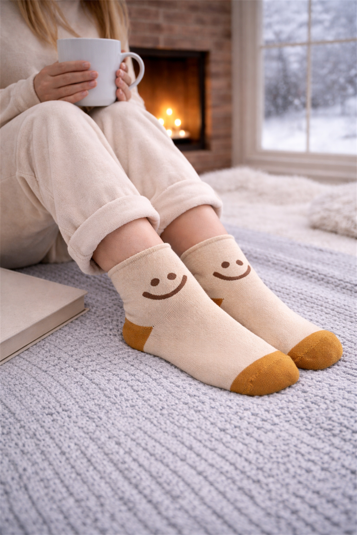 Kadın Gülen Surat Desenli Sürpriz Havlu Soket Çorap Çok Renkli