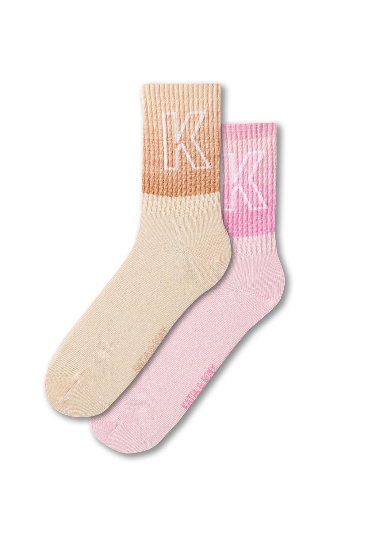 Womens Letter Patterned Color Transition 2-Pack Sock