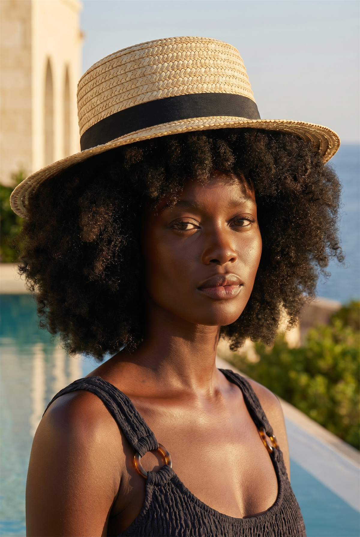 Womens Ribbon Straw Hat Beige