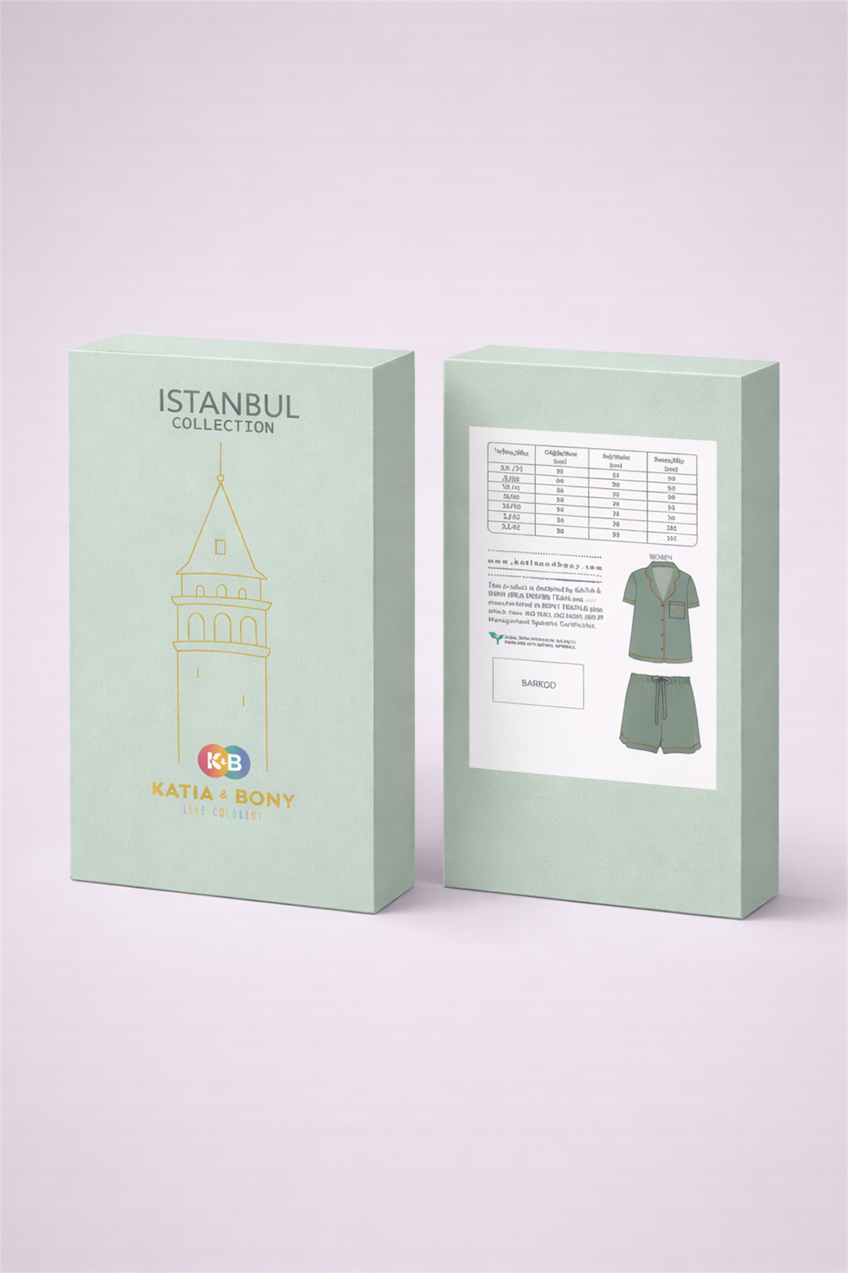 Kadın İstanbul Serisi Galata Kulesi Desenli Premium Kutulu Şortlu Pijama Takımı Yeşil