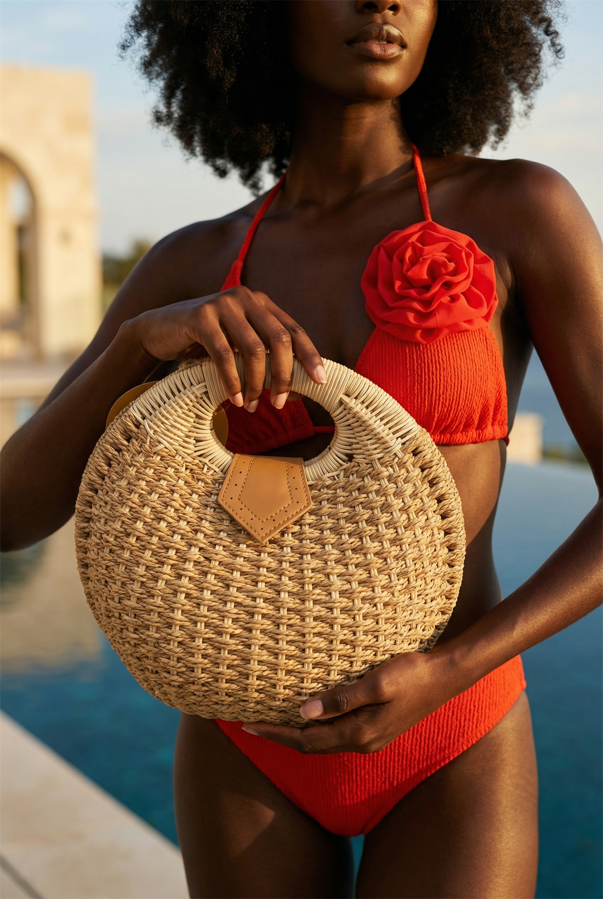 Womens Oyster Straw Bag Camel