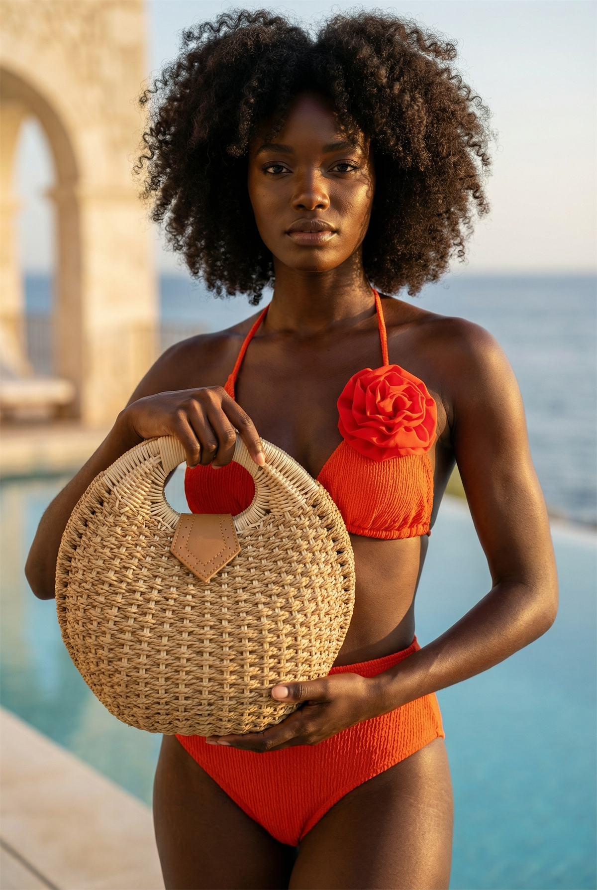 Womens Oyster Straw Bag Camel