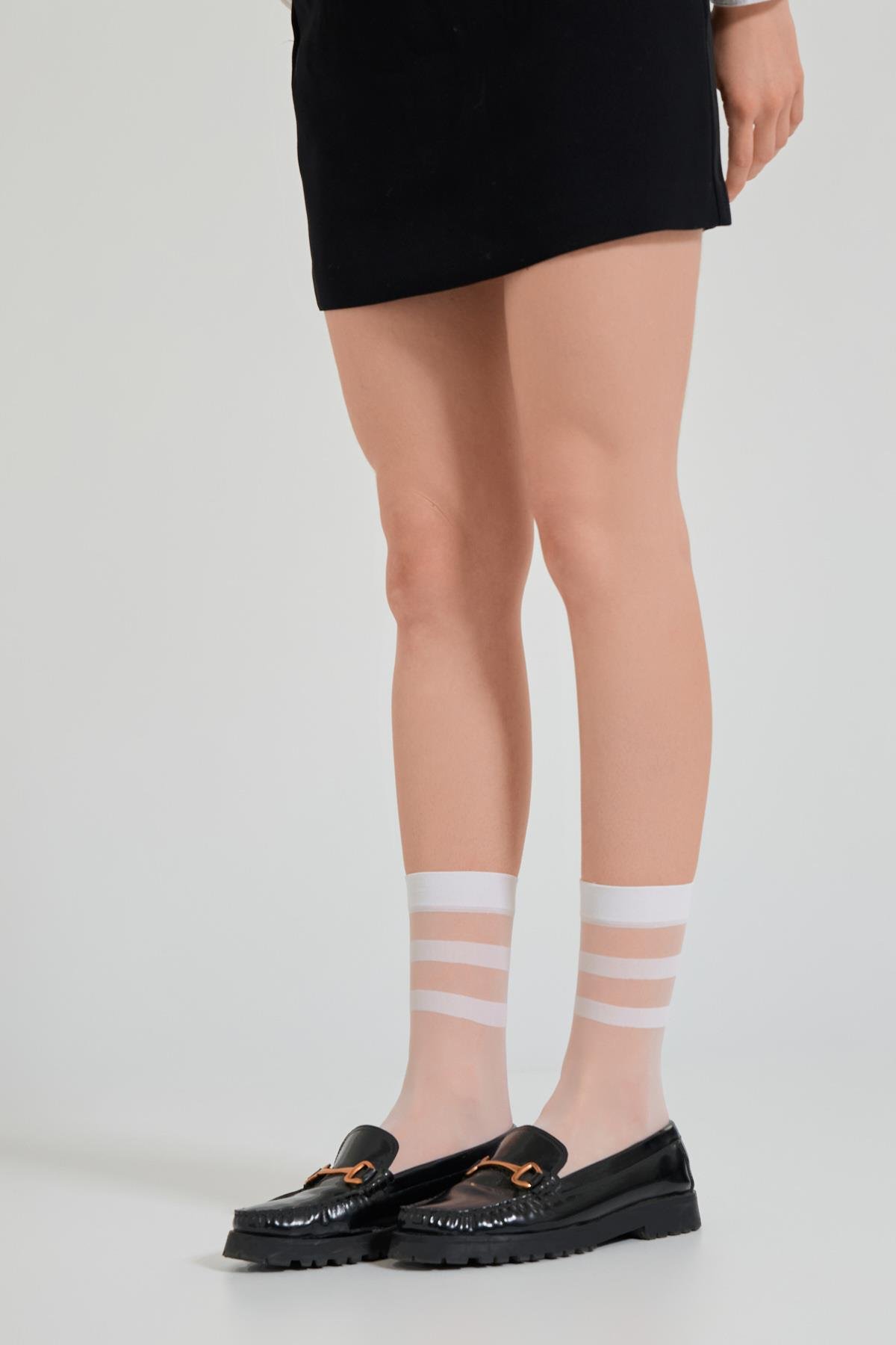 Womens Thick Striped Thin ankle Socks White
