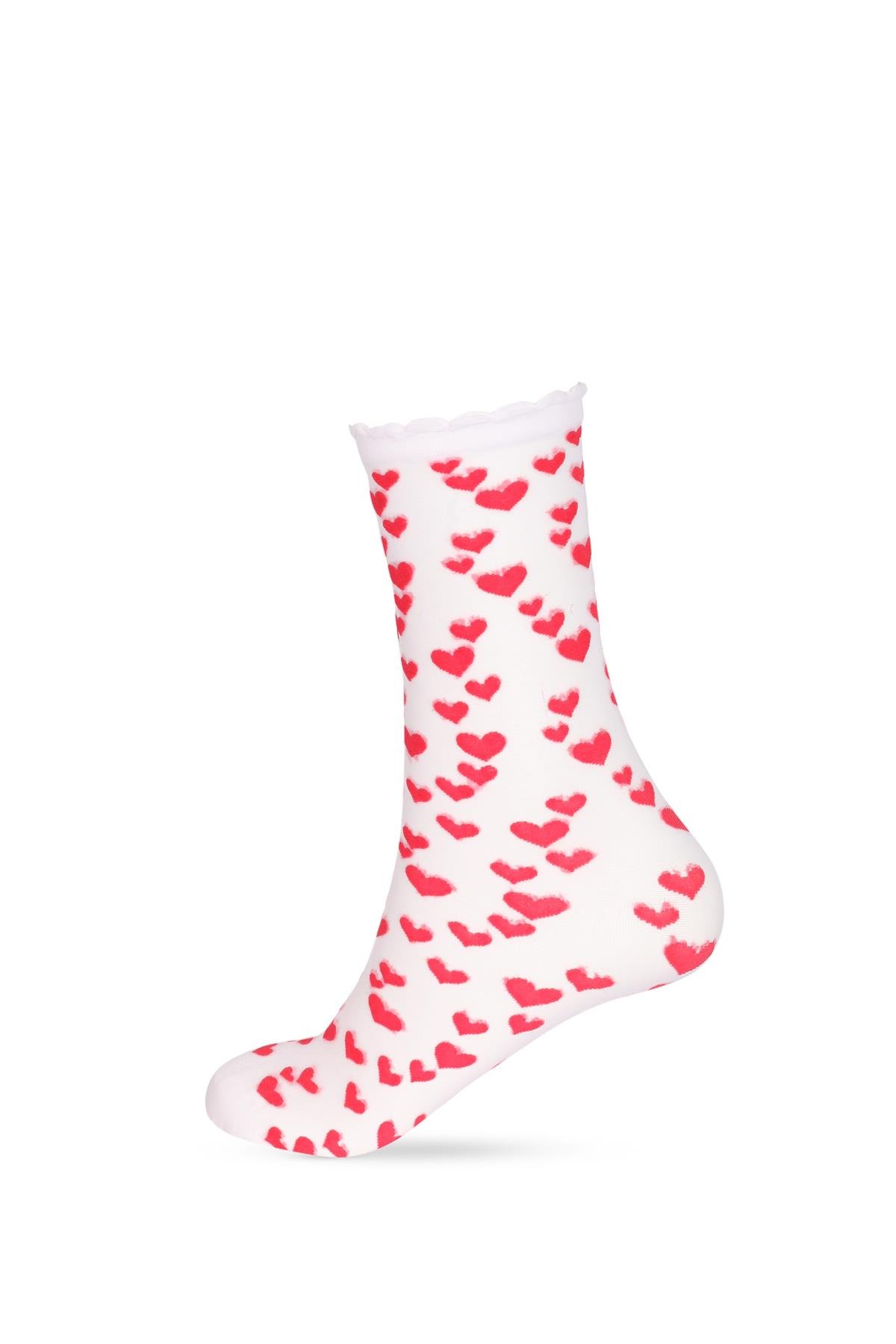 Womens Heart Pattern Thin Sock White