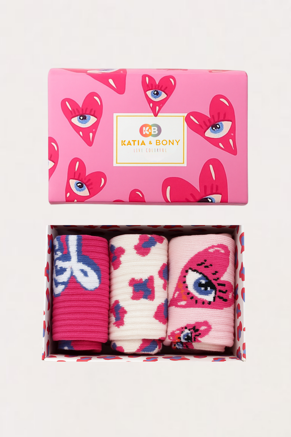 Womens Heart Patterned 3-Pack Sock in Box