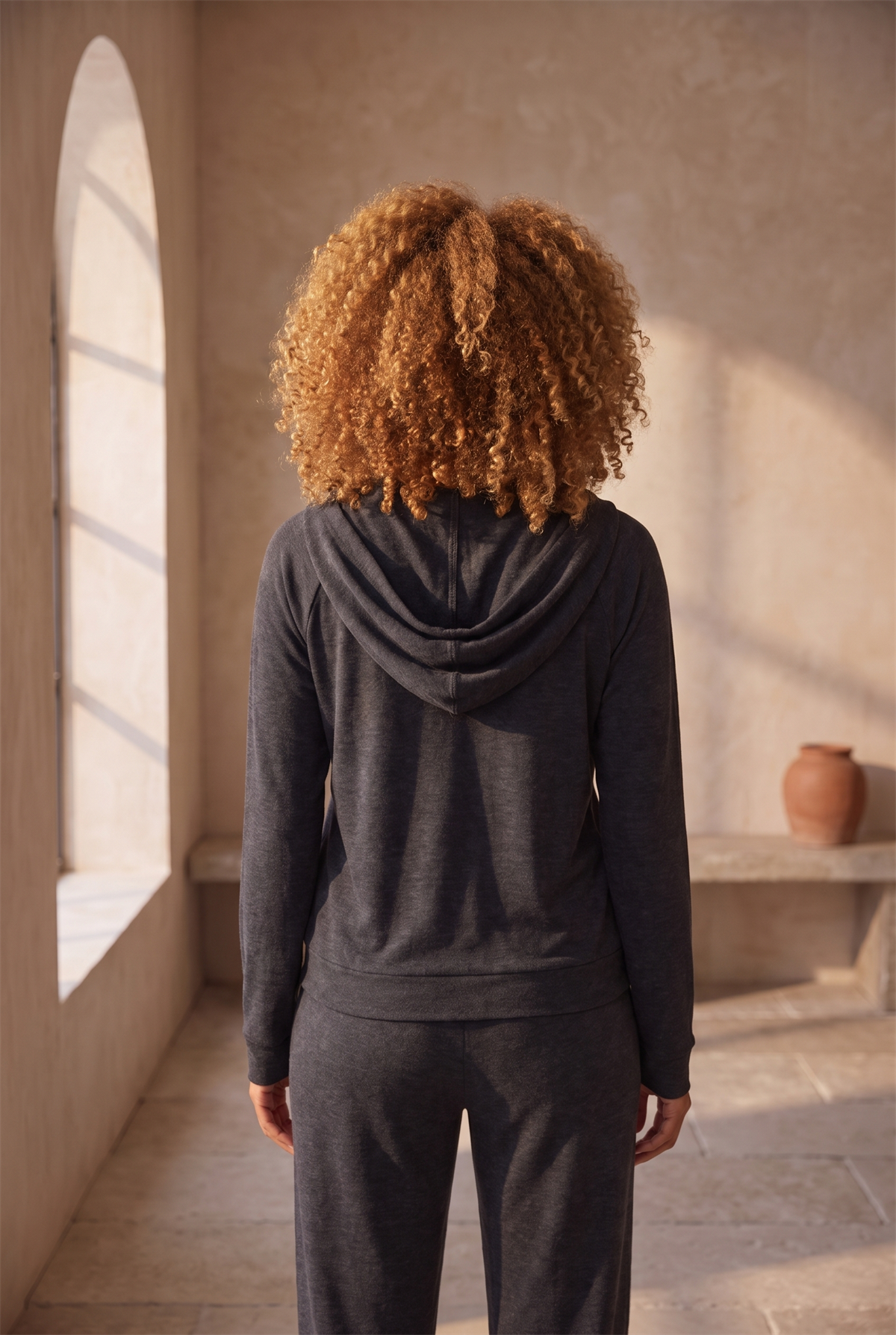 Kadın Kapüşonlu Fermuarlı Basic Sweatshirt Antrasit