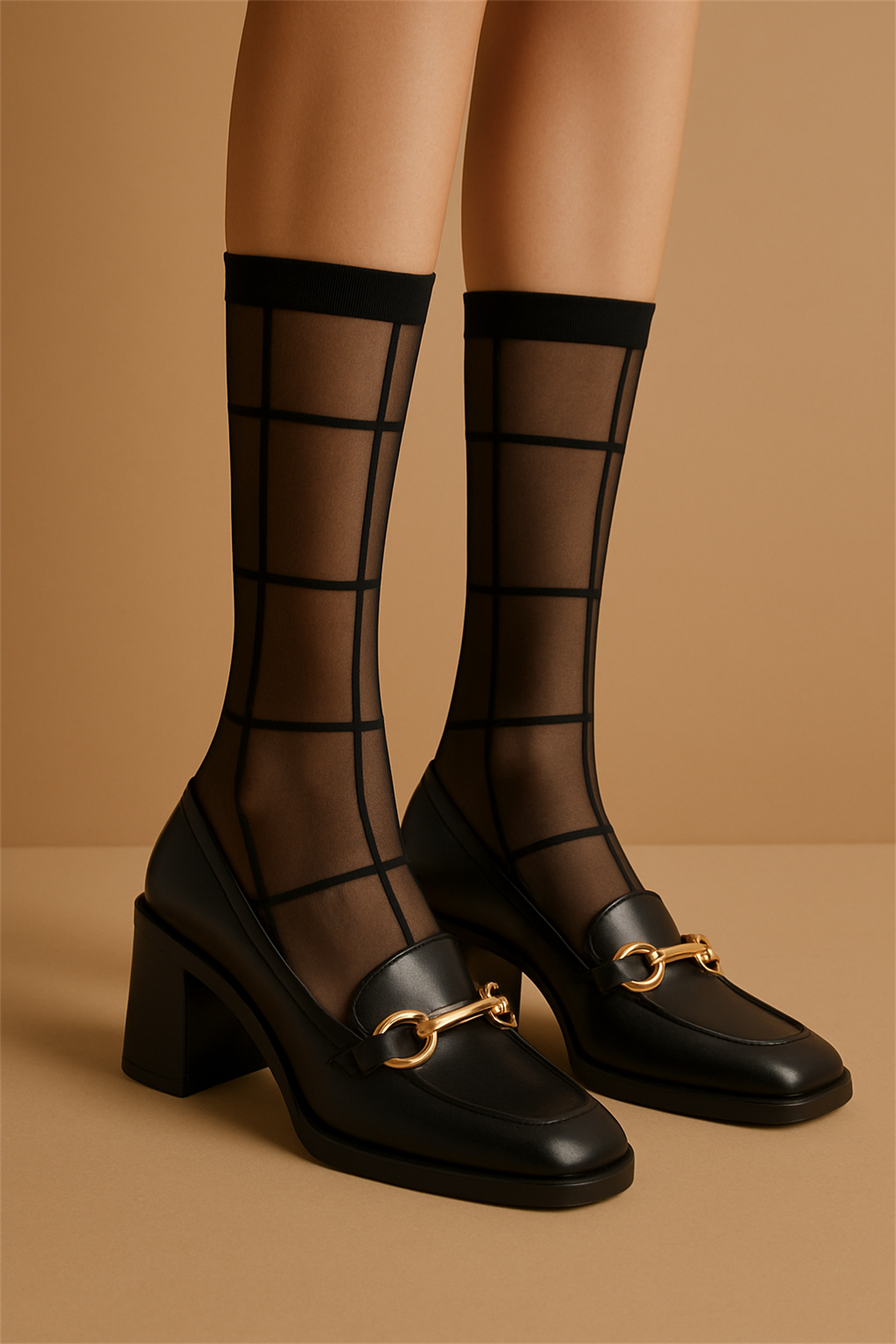 Kadın Kareli İnce Soket Çorap Siyah