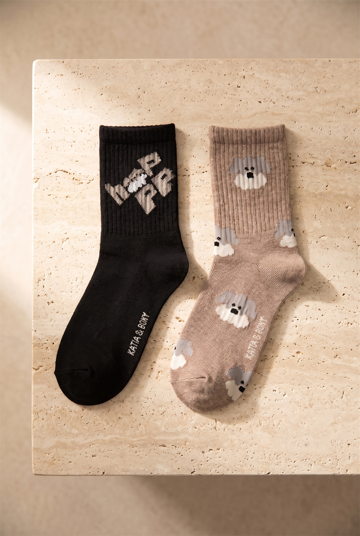 Kadın Köpek Desenli 2li Pamuklu Soket Çorap Siyah Mix
