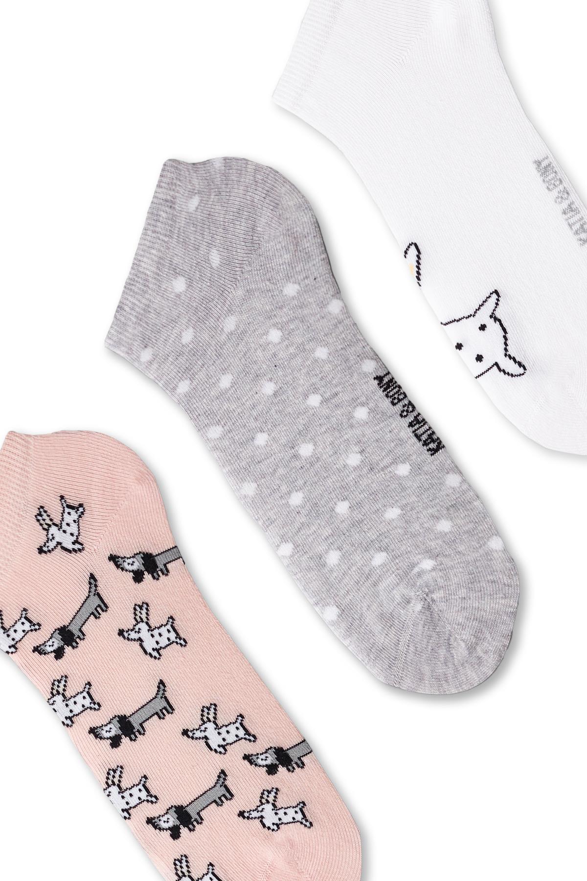 3-Pack Womens Dog Patterned Step Socks