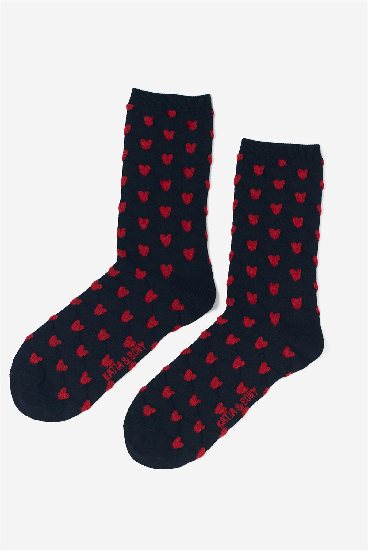 Womens Small Heart Sock Socks Black