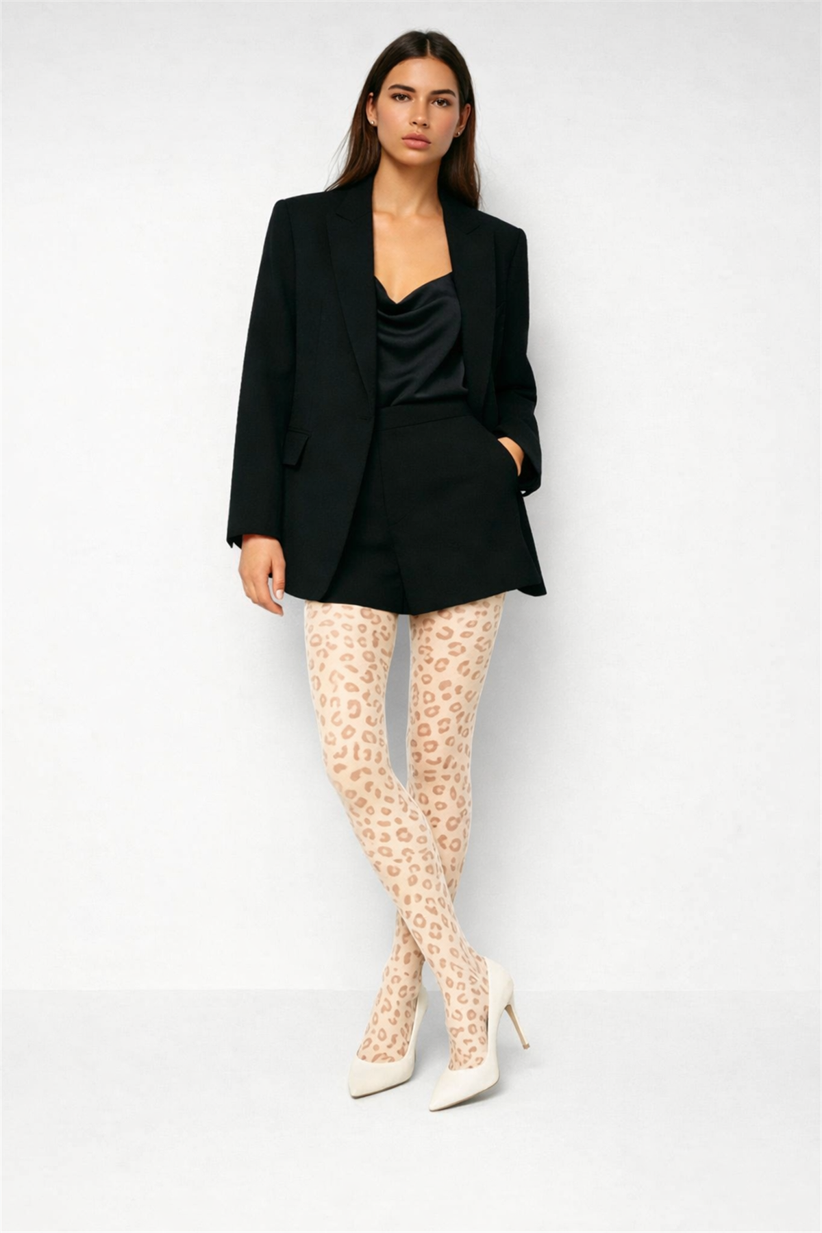 Kadın Leopar Desenli İnce Külotlu Çorap Ten