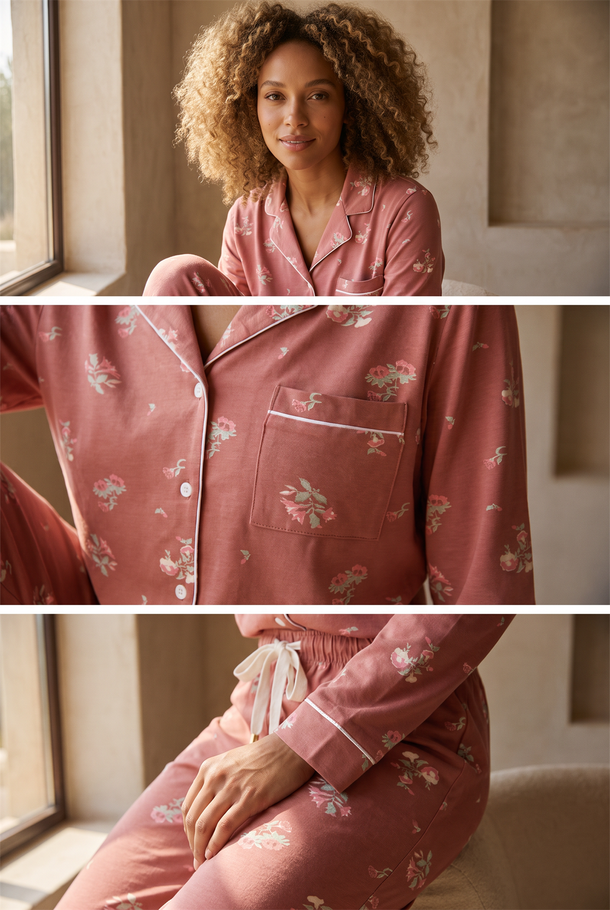Kadın Lovely Winter Çiçekli Gül Kurusu Pijama Takımı