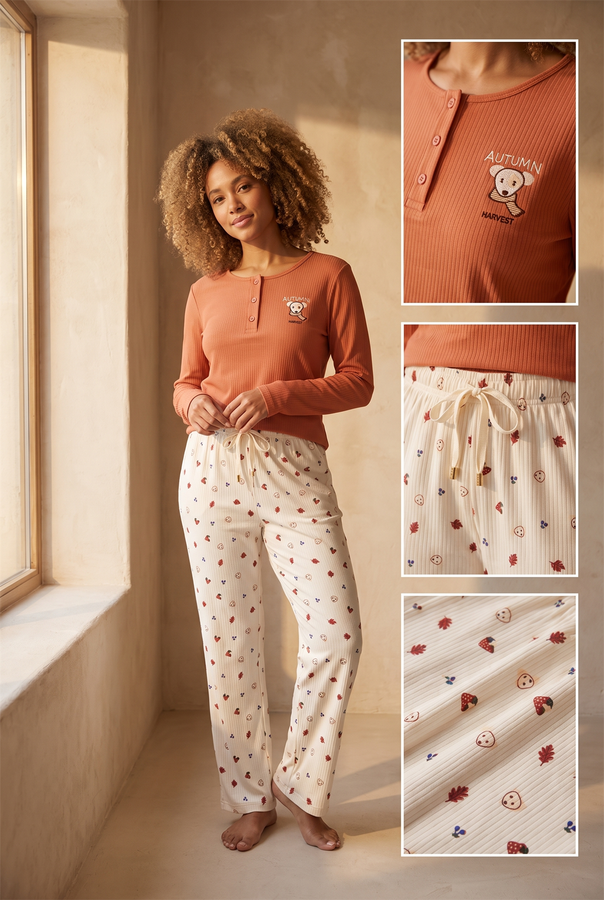 22612W3003 LOVELY WINTER KADIN PİJAMA TAKIM BRICK