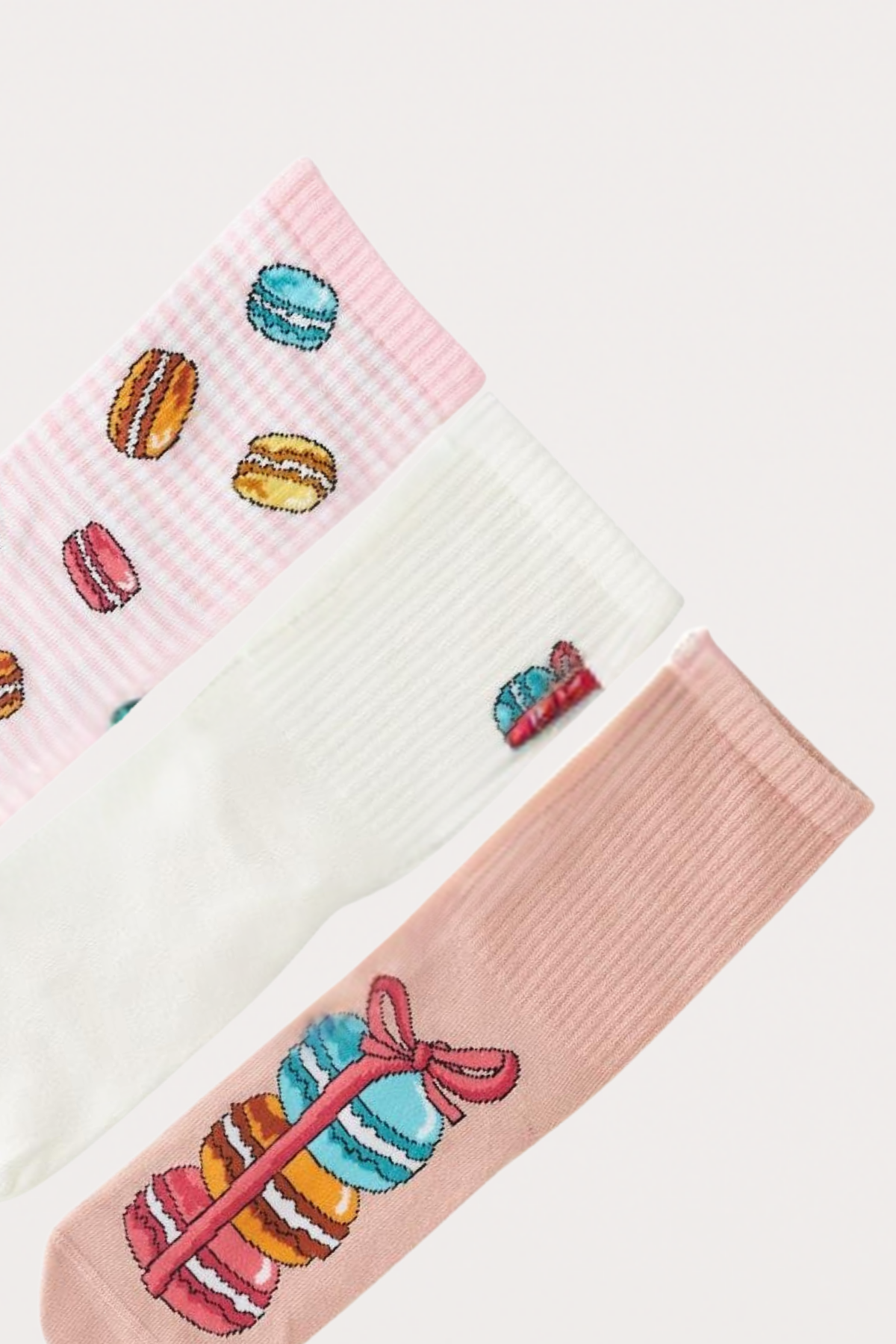Womens Macaron Patterned 3-Piece Gift Boxed Sock Set