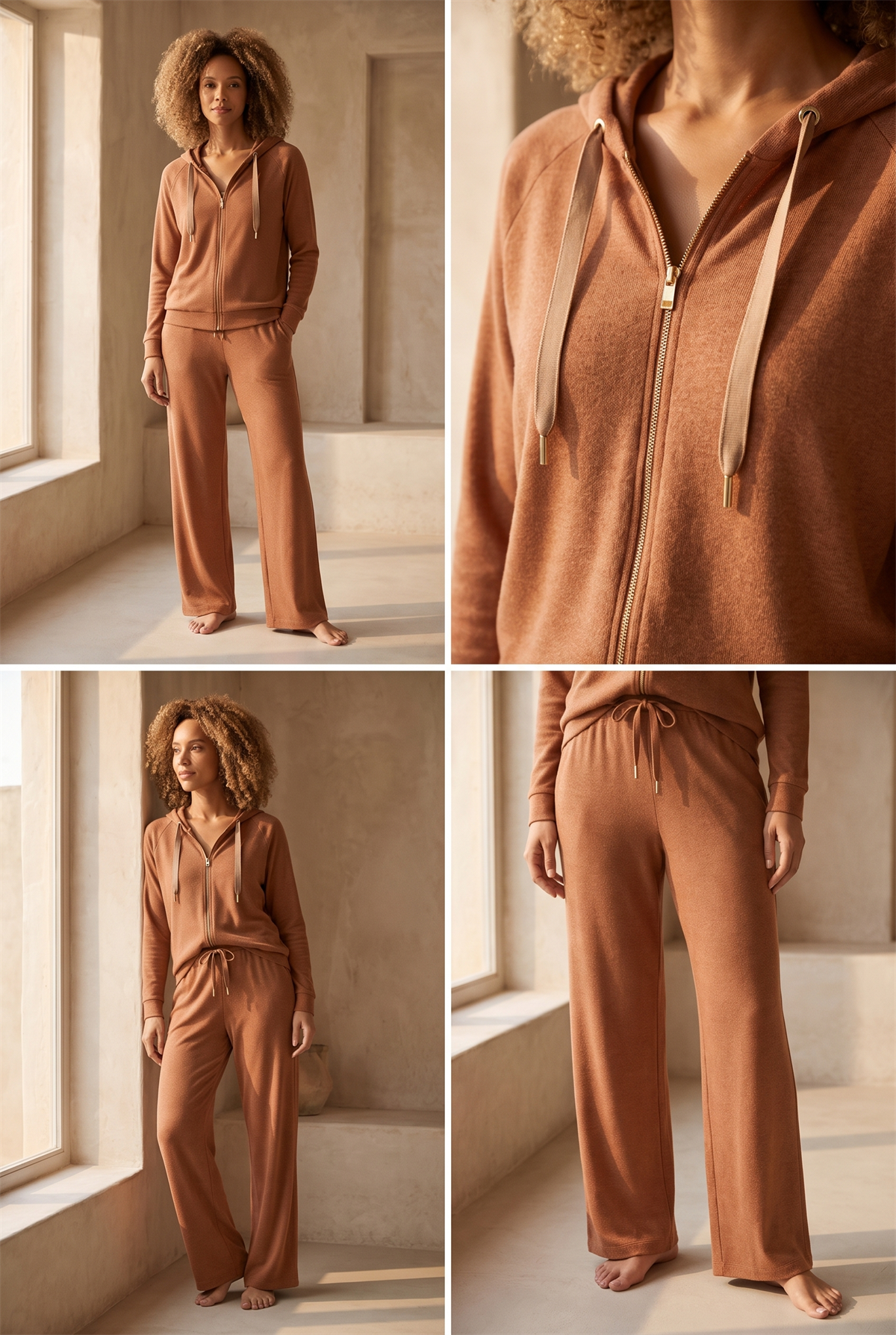 Kadın Önü Fermuarlı Kapüşonlu Sweatshirt Moka