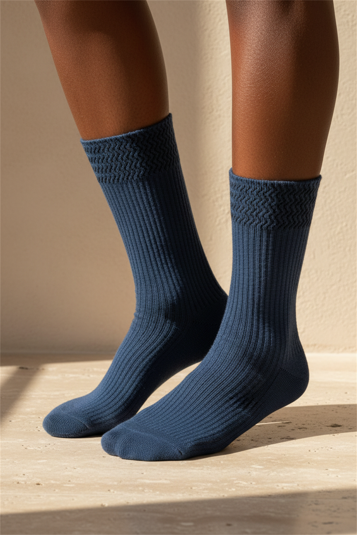 Kadın Örgü Desenli Soket Çorap Lacivert