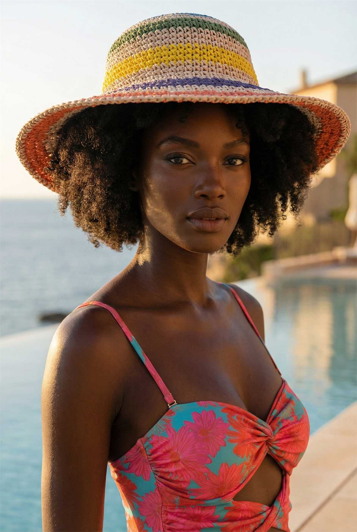 Womens Knitted Straw Hat Pink