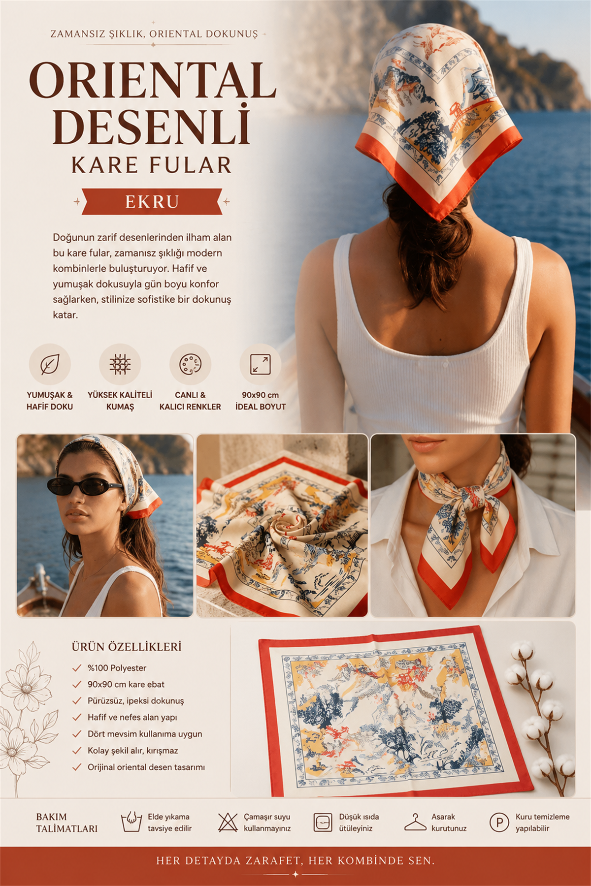 12605W5081 DESENLİ KADIN FULAR Kırmızı